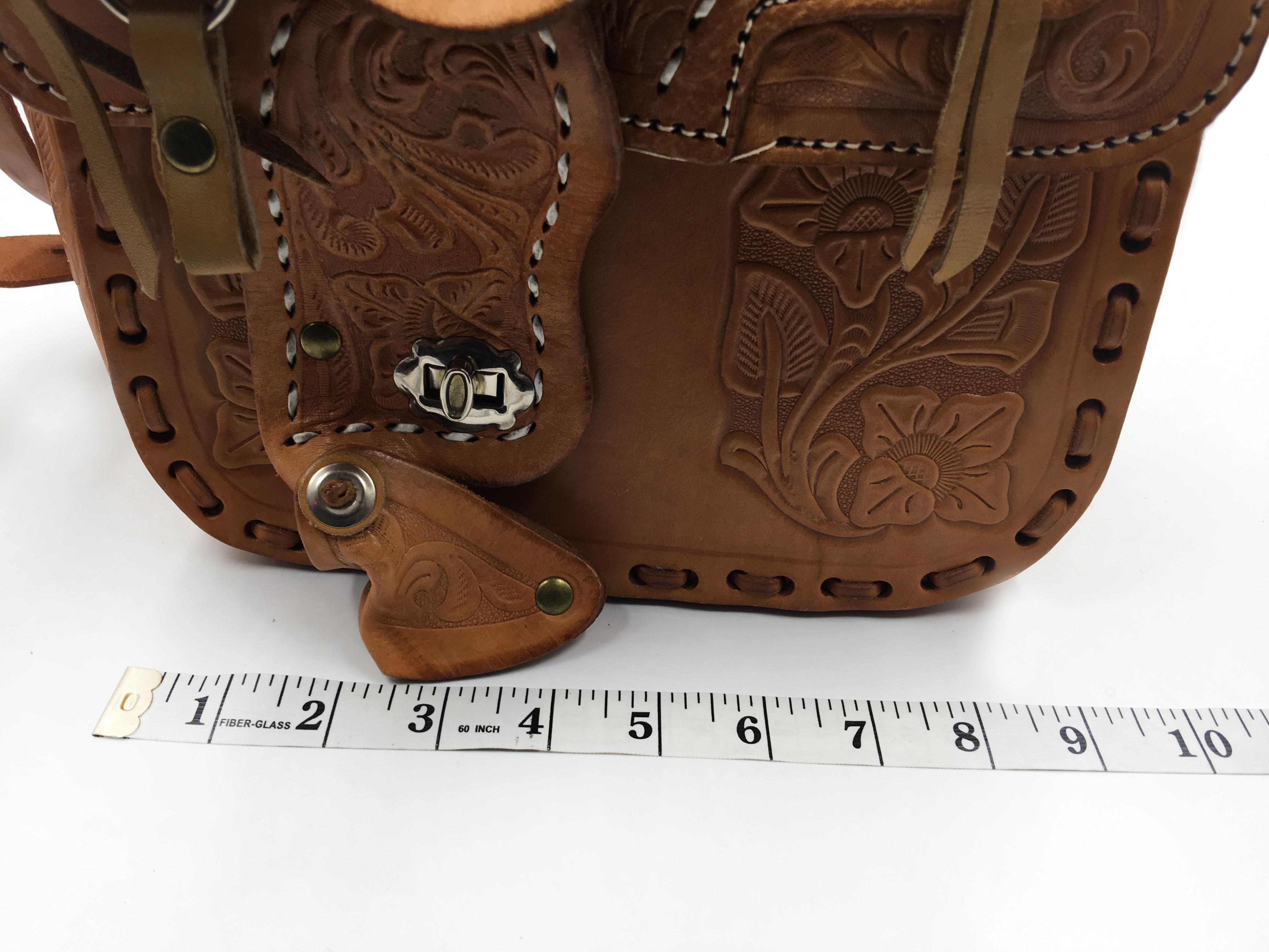 Handmade, Artisan Hand Tooled Mexican Leather and Sheepskin Saddle Shoulder Bag  7