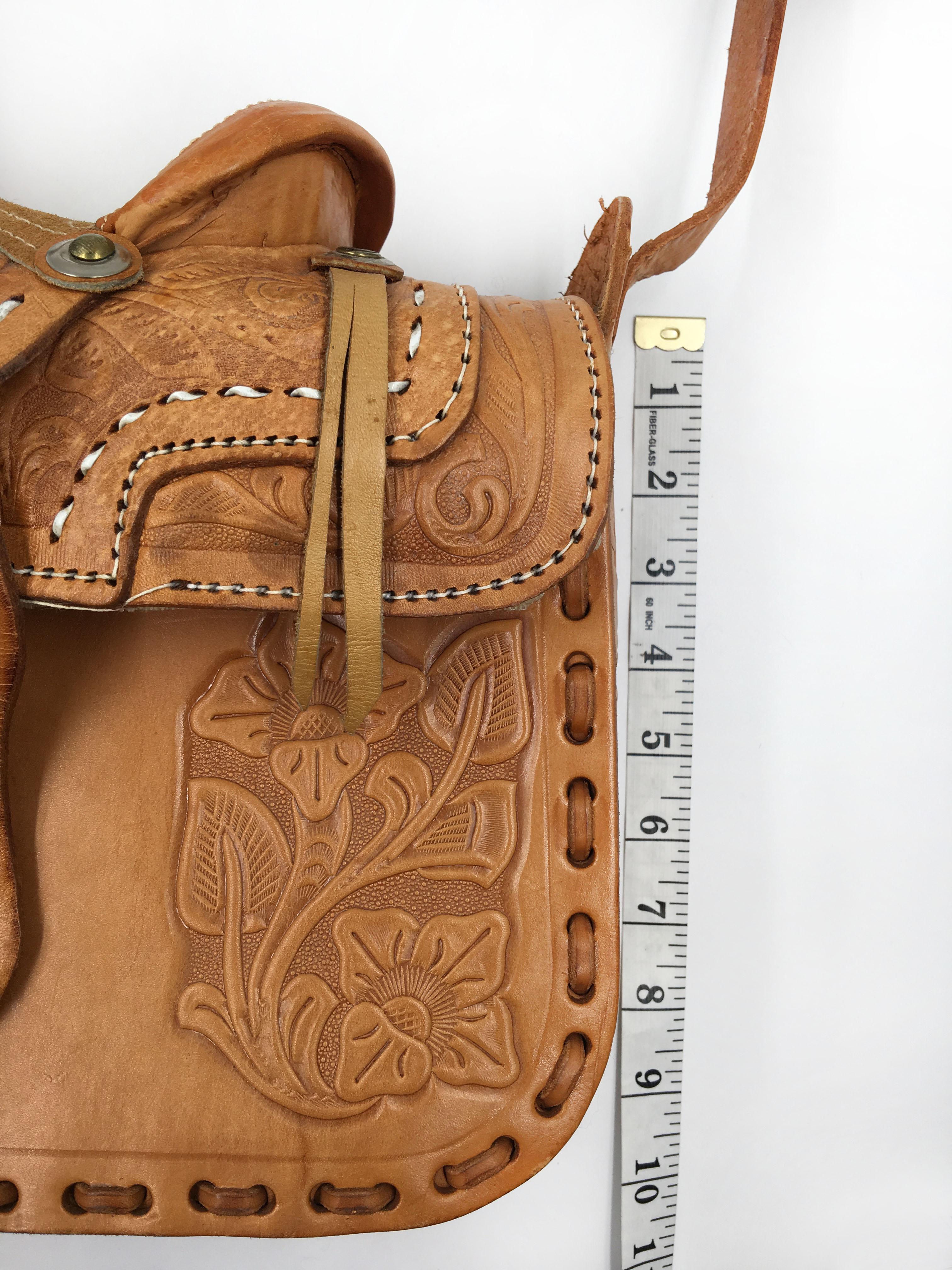 Handmade, Artisan Hand Tooled Mexican Leather and Sheepskin Saddle Shoulder Bag  8