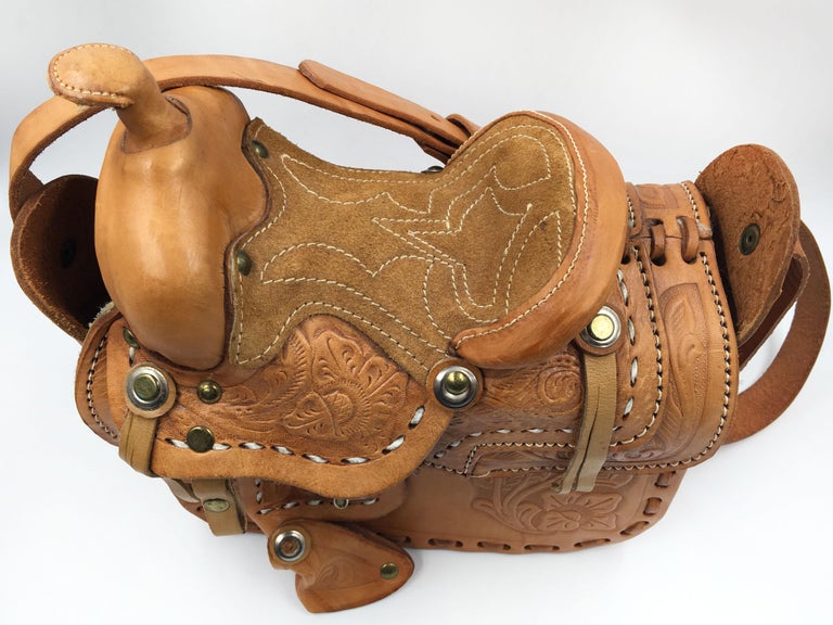 Handmade, Artisan Hand Tooled Mexican Leather and Sheepskin Saddle