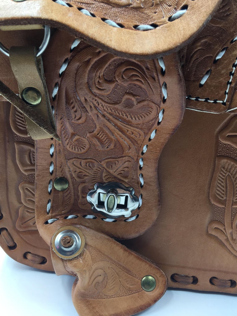Handmade, Artisan Hand Tooled Mexican Leather and Sheepskin Saddle
