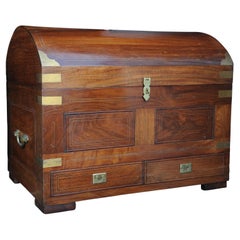 Handmade Hardwood & Brass French Polished Domed Two Drawer Campaign Chest