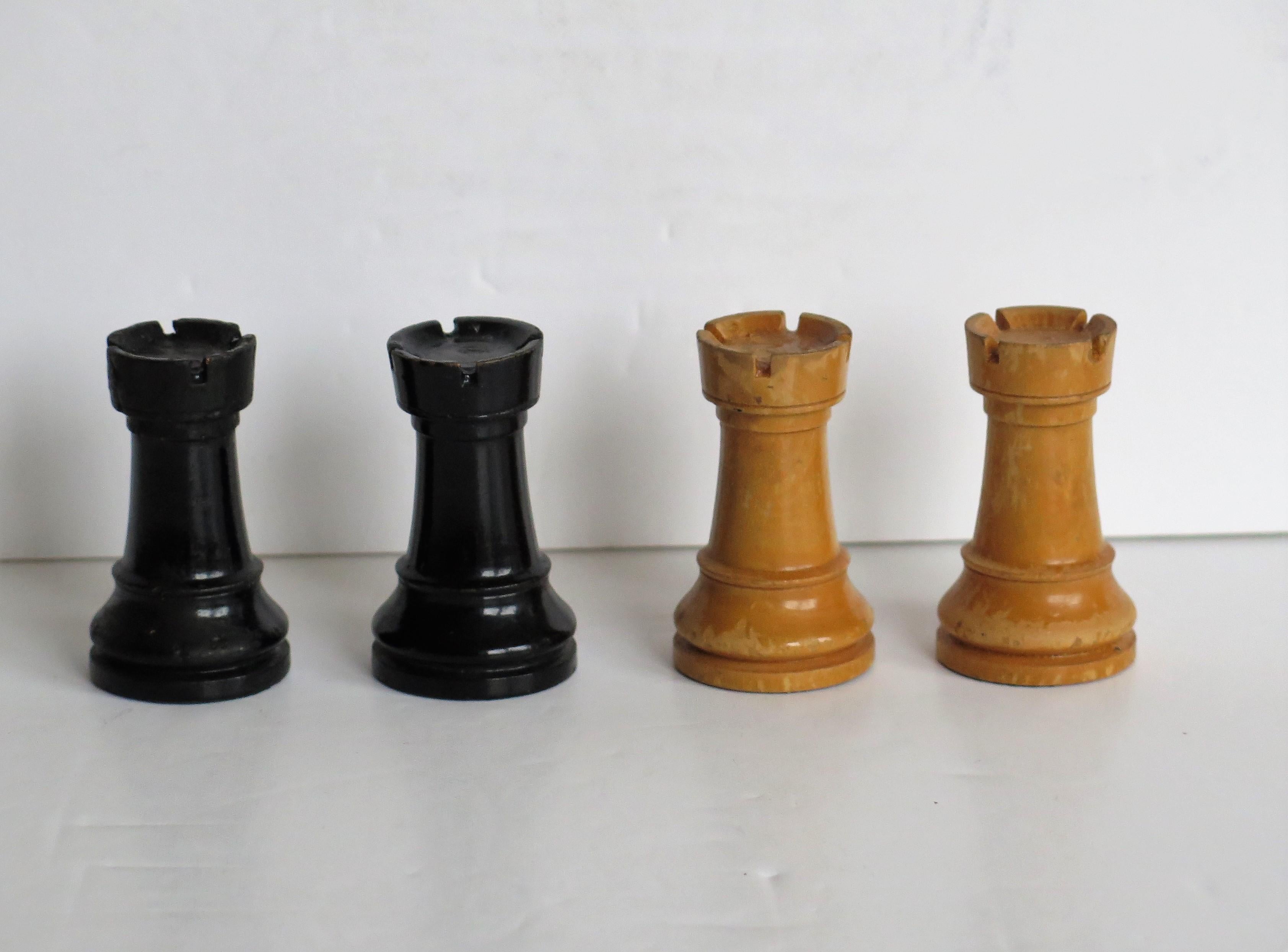 Handmade Hardwood Weighted Club Chess Set Pine Jointed Box 90 mm Kings, Ca 1920  2