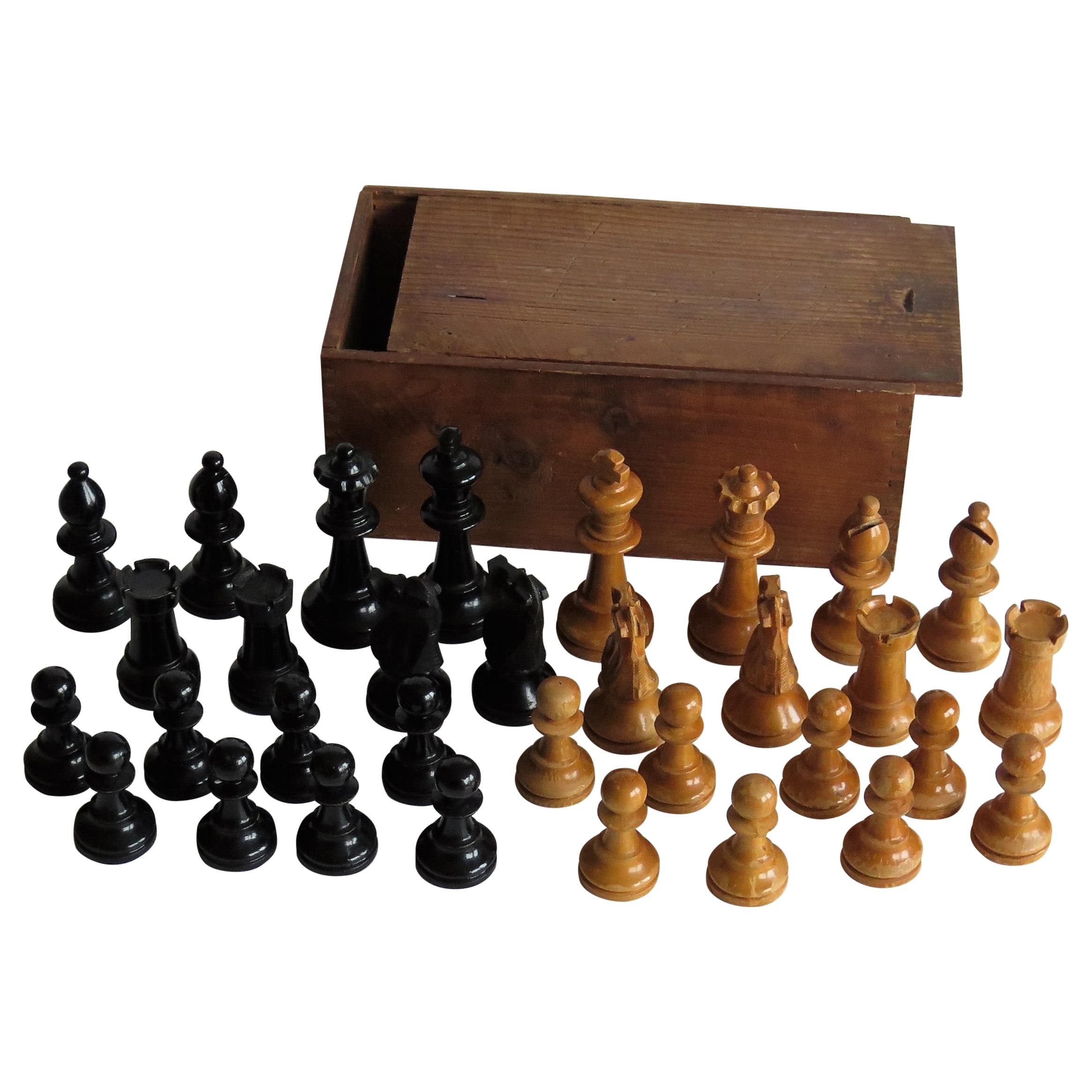 Handmade Hardwood Weighted Club Chess Set Pine Jointed Box 90 mm Kings, Ca 1920 