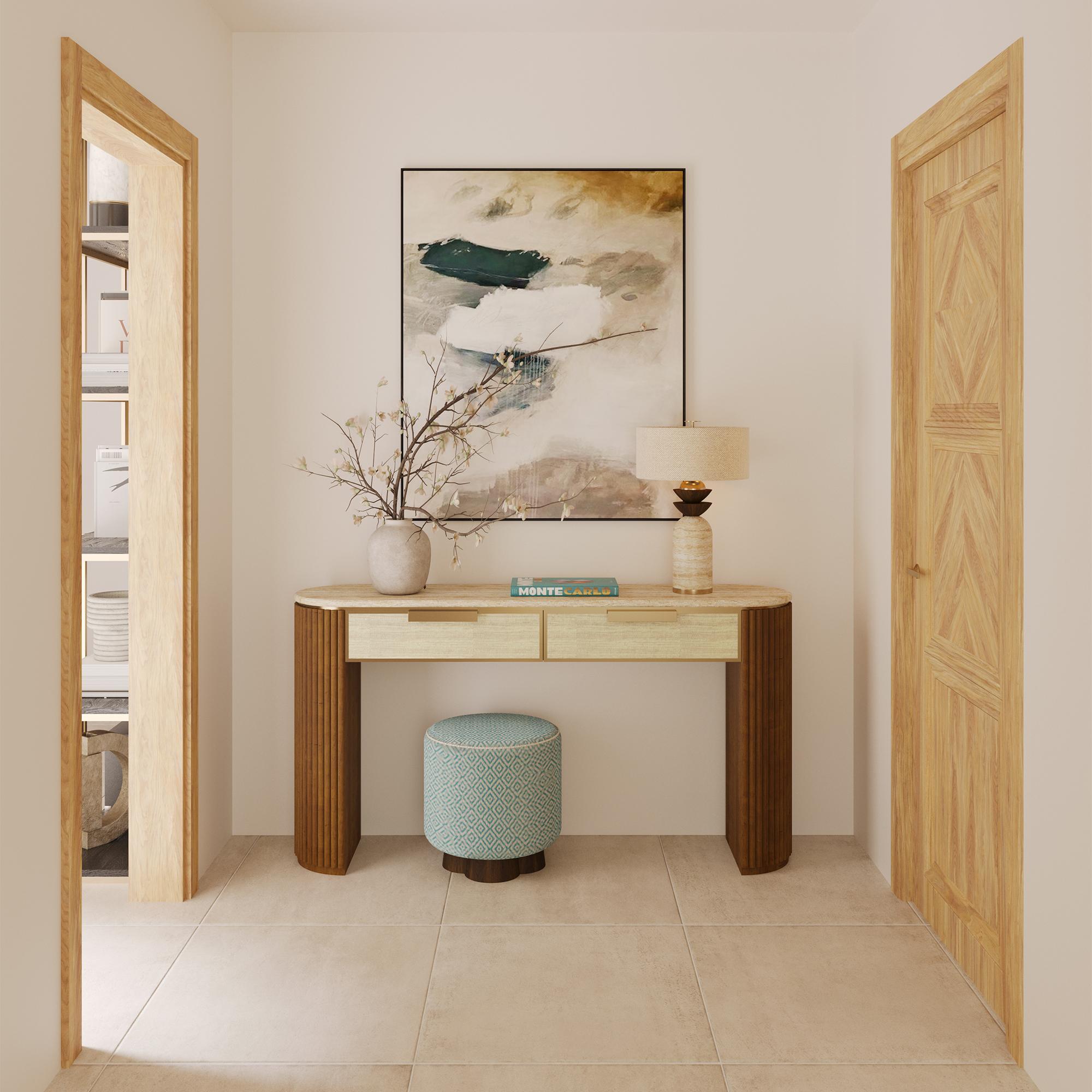 Harper Console Table from Nolita Harbour, a seamless blend of elegance and modern functionality. Crafted from premium oak wood with a sophisticated varnished finish, the Harper brings natural warmth and texture into any space. The soft curves and