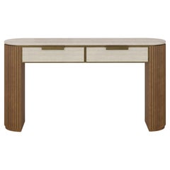 Console Harper fatta a mano in Oak Oak verniciato con piano in travertino di Nolita Harbour