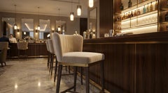 Chaise de bar Hazel fabriquée à la main en Oak Fine et tapisserie Lux par Nolita Harbour