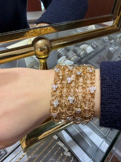 18K Rose Gold Wide Diamond Statement Bracelet Handmade Heavy Articulated Link