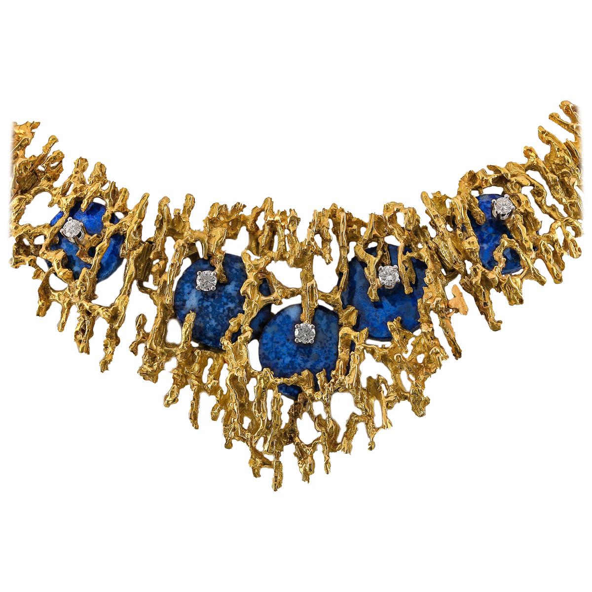 Collana di diamanti di lapis grosso da 18 carati fatta a mano in Germania, circa 1972
