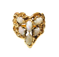 HandMade Heirloom 14k Yellow Gold 1.08 Carat Opal Modernist Brutalist Ring