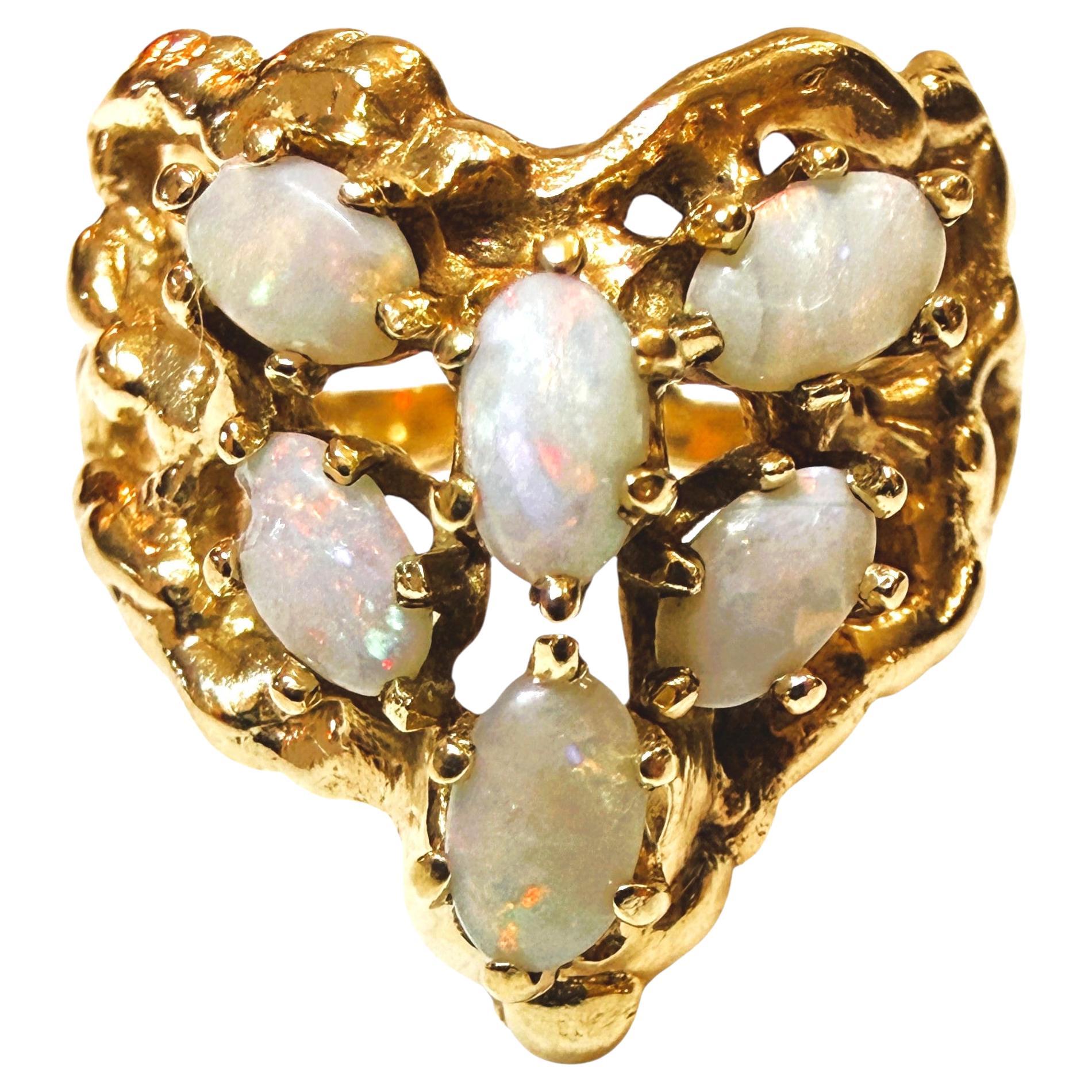 Bague en or jaune 14k 1.08 carat Opale Moderniste Brutaliste faite à la main