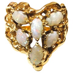 HandMade Heirloom 14k Yellow Gold 1.08 Carat Opal Modernist Brutalist Ring