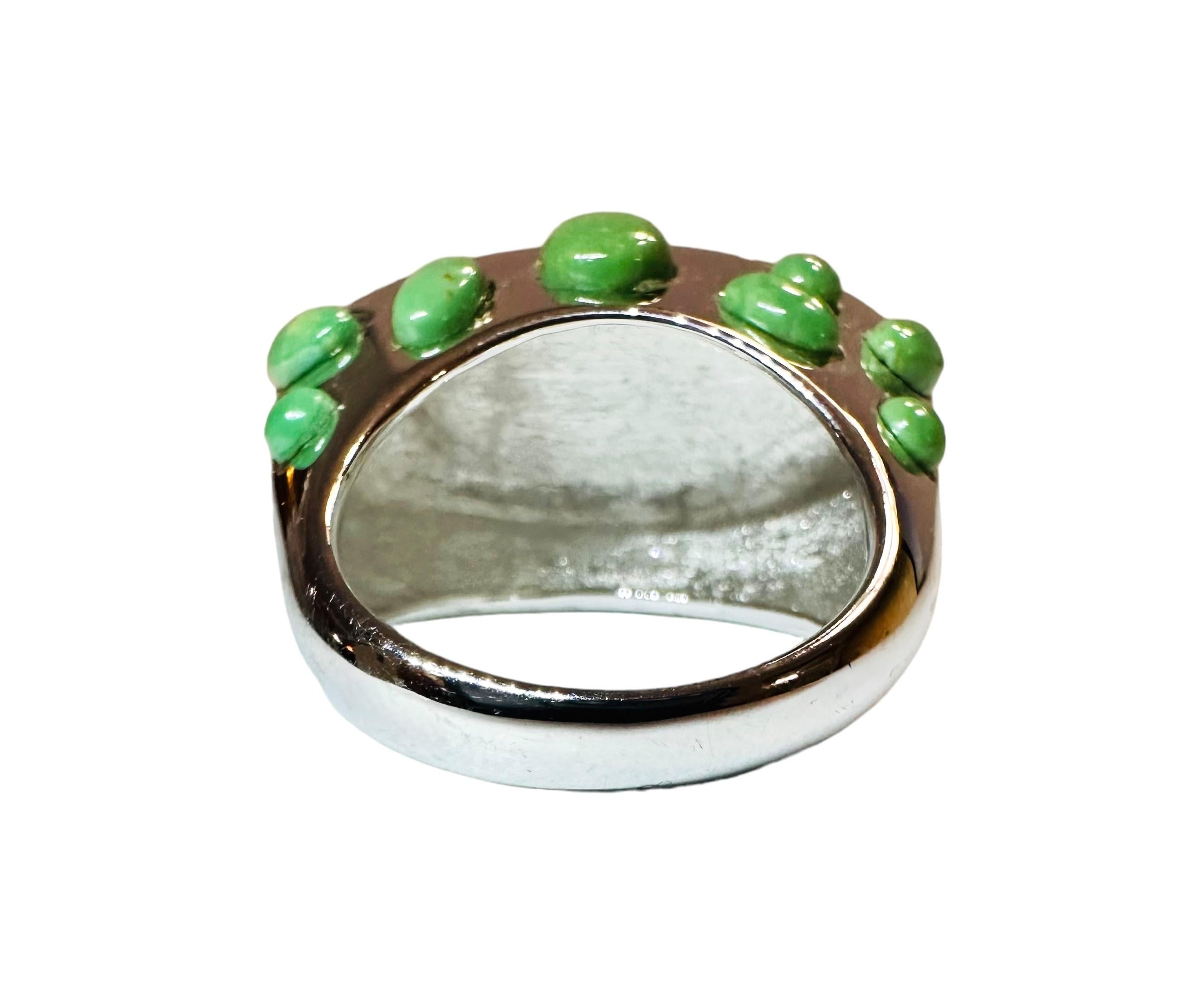 Art Deco Handmade Heritage Gems Kingman Green Turquoise Sterling Silver Statement Ring