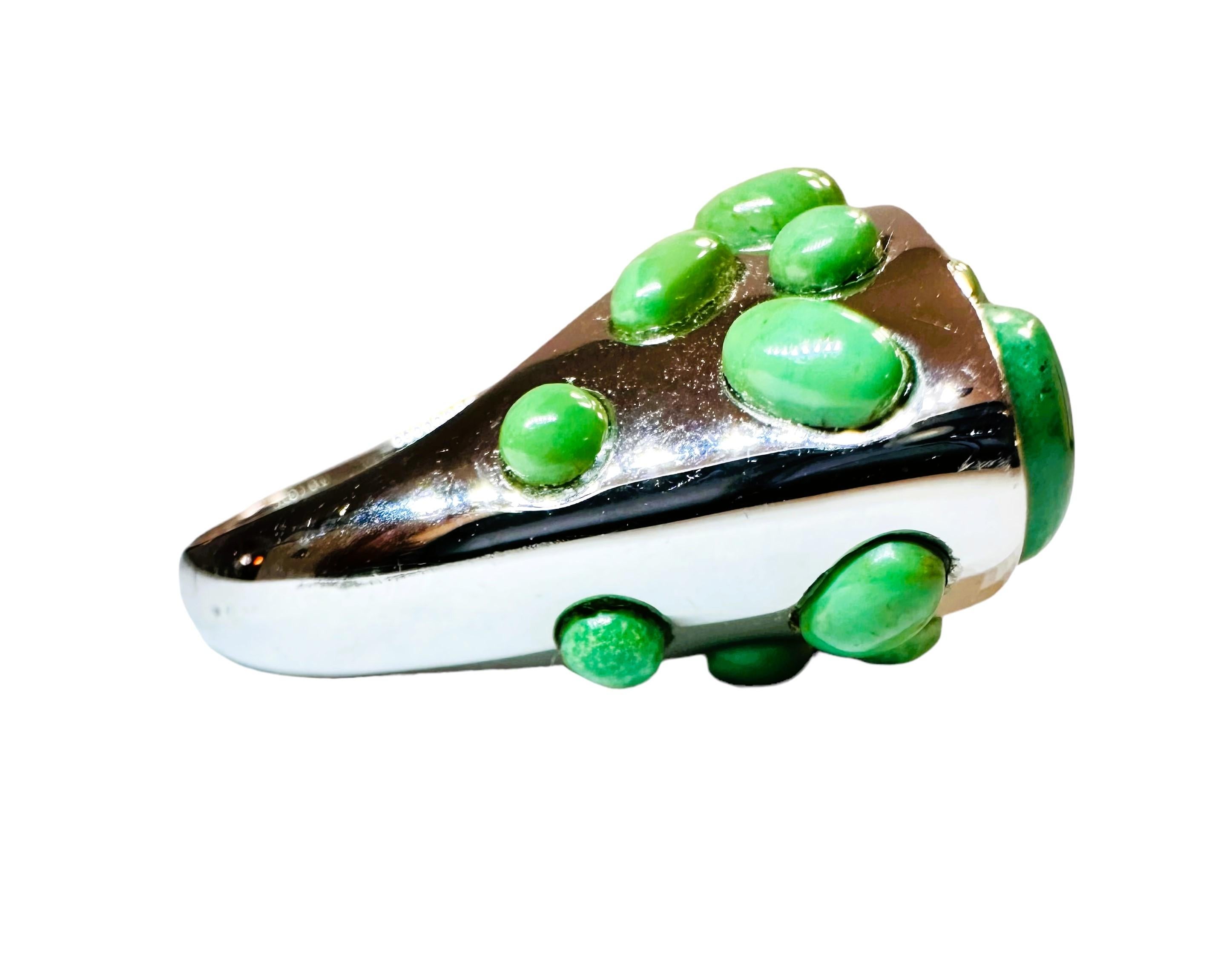 Cabochon Handmade Heritage Gems Kingman Green Turquoise Sterling Silver Statement Ring