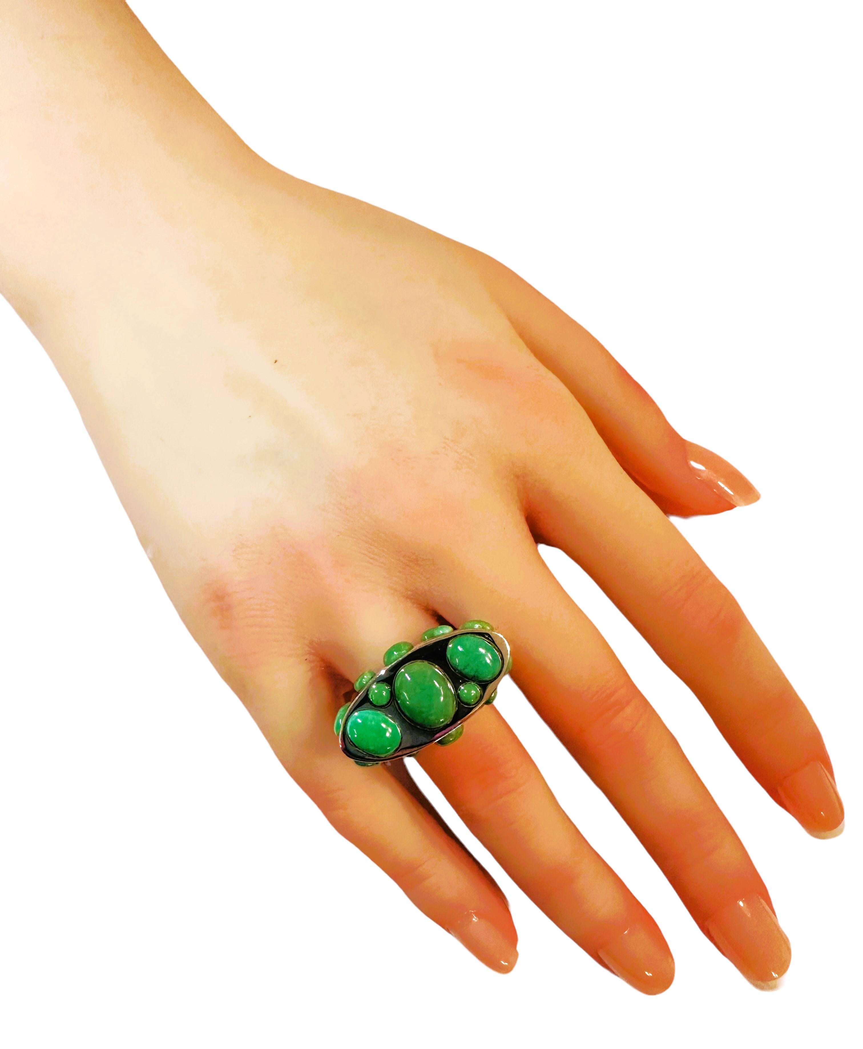 Handmade Heritage Gems Kingman Green Turquoise Sterling Silver Statement Ring In Excellent Condition In Eagan, MN