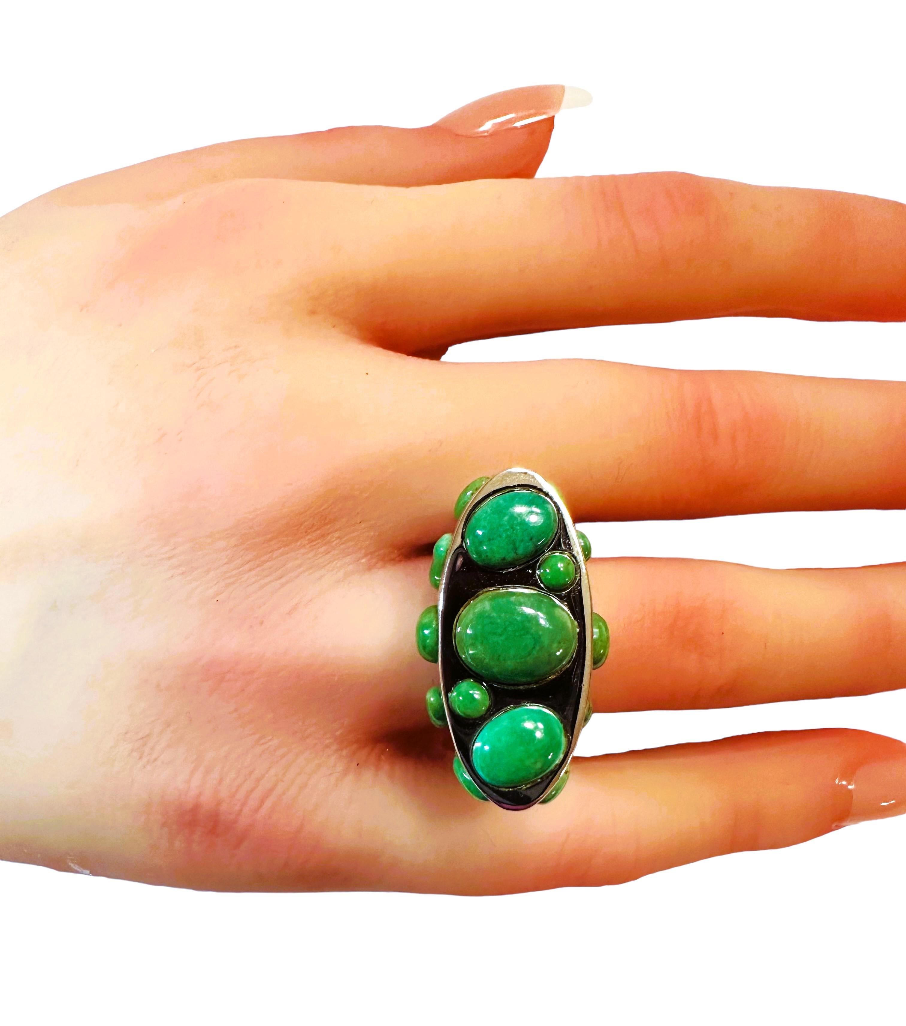 Women's Handmade Heritage Gems Kingman Green Turquoise Sterling Silver Statement Ring