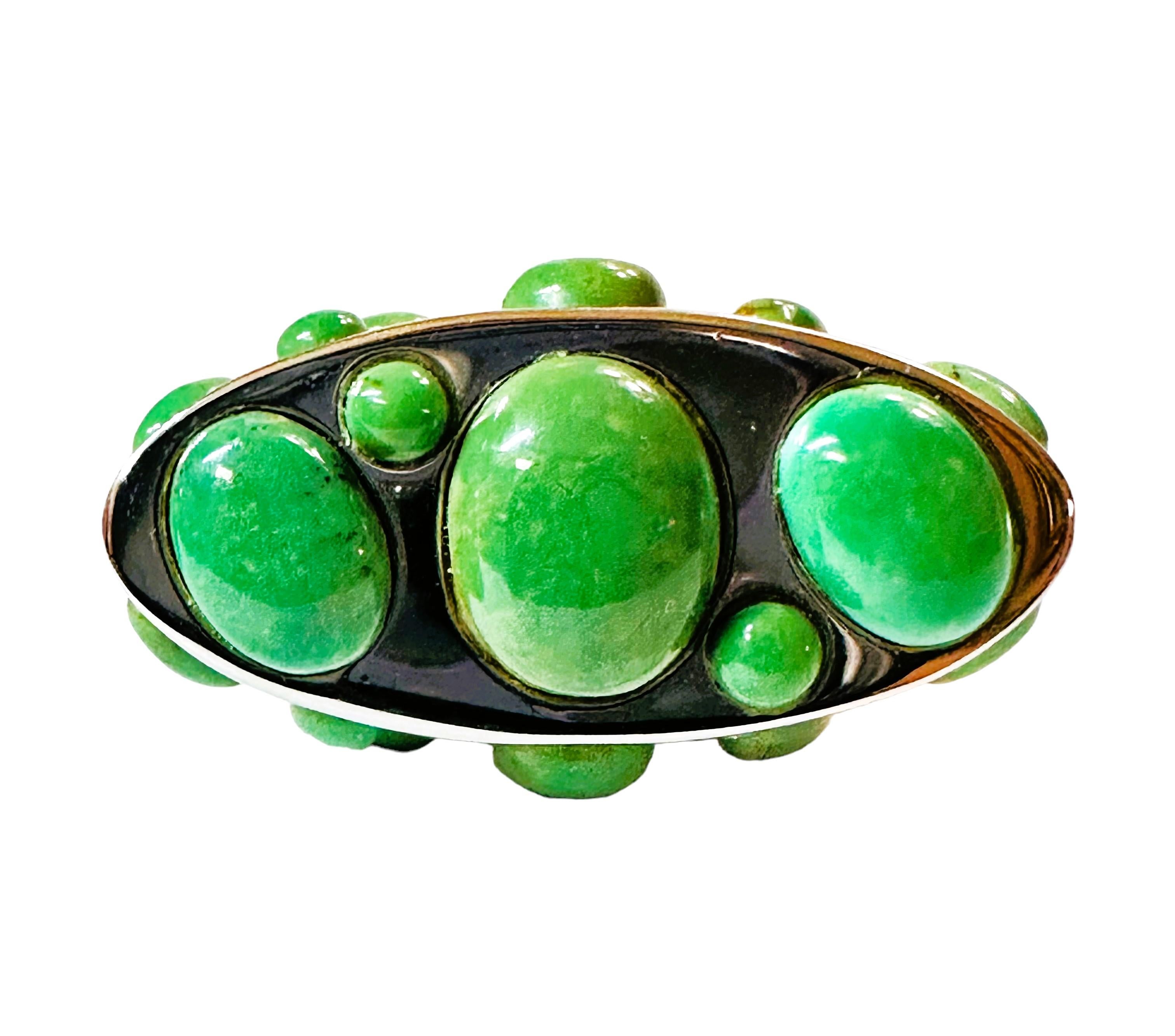Handmade Heritage Gems Kingman Green Turquoise Sterling Silver Statement Ring 2