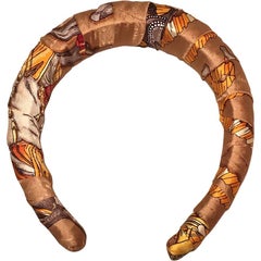 Handmade Hermes Vintage Gold Les Fetes Du Roi Soleil Silk Scarf Padded Headband