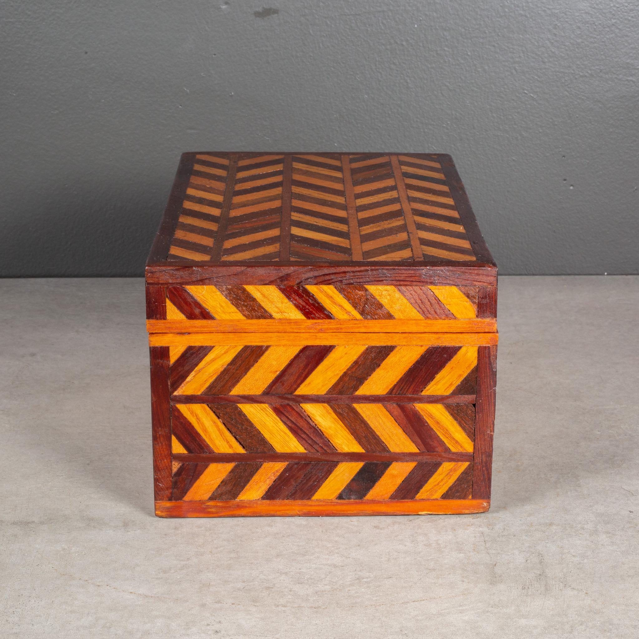 Victorian Handmade Herringbone Inlay Wooden Box c.1940