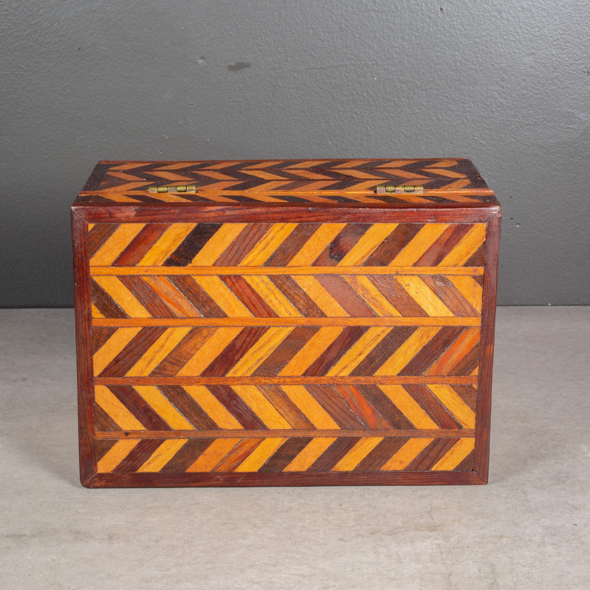 20th Century Handmade Herringbone Inlay Wooden Box c.1940