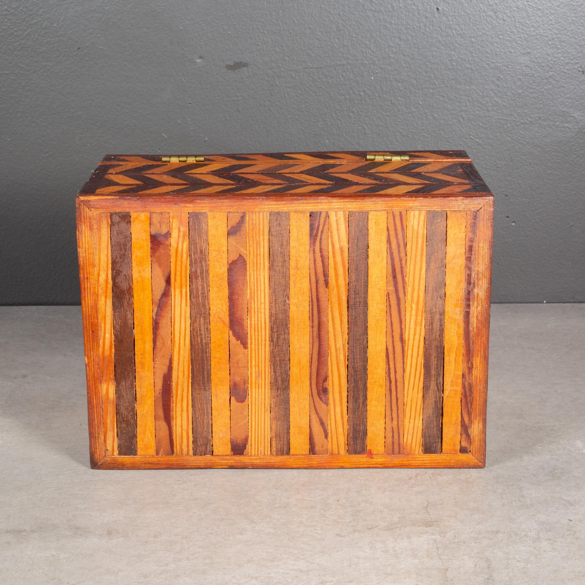 Plastic Handmade Herringbone Inlay Wooden Box c.1940