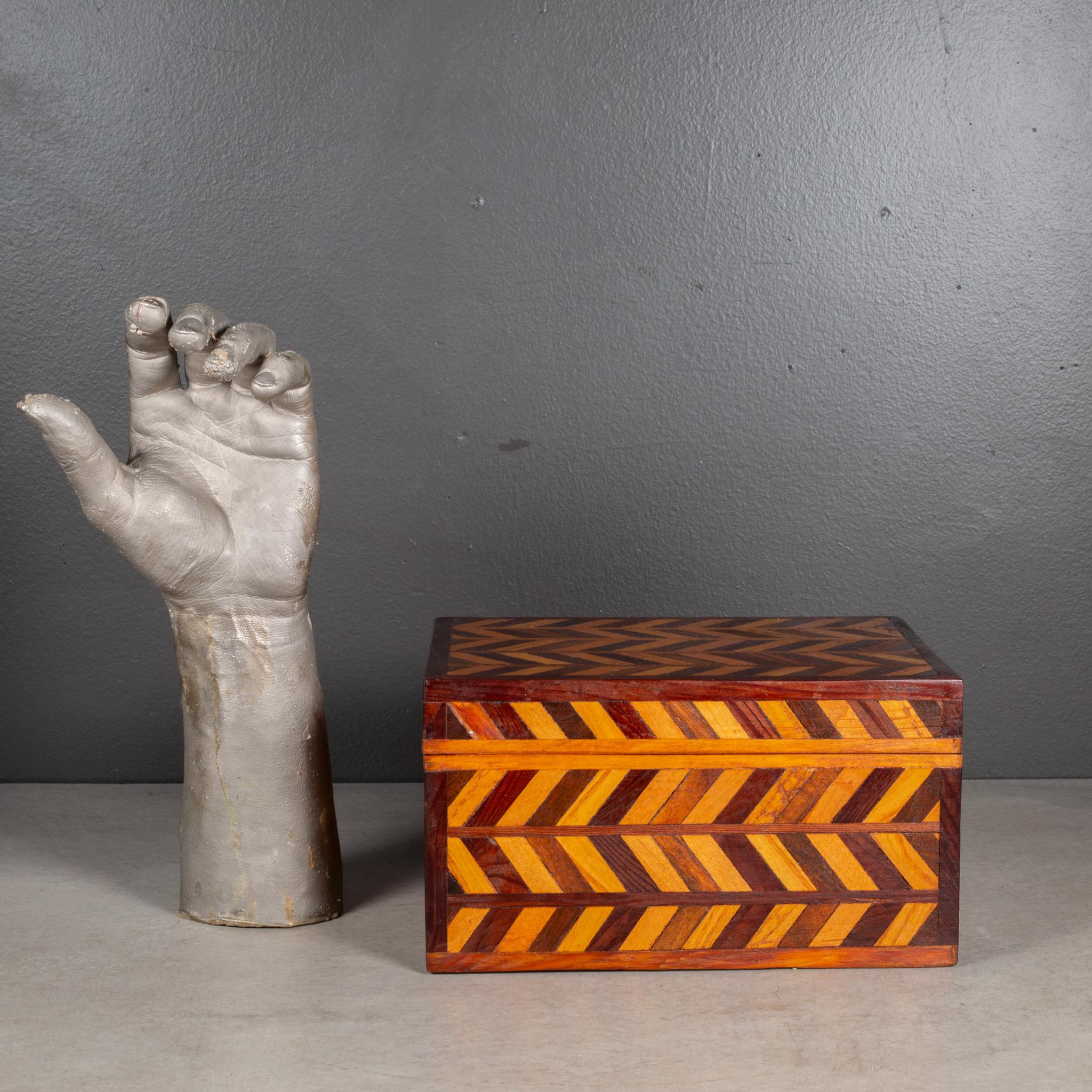 Handmade Herringbone Inlay Wooden Box c.1940 2