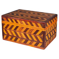 Used Handmade Herringbone Inlay Wooden Box c.1940