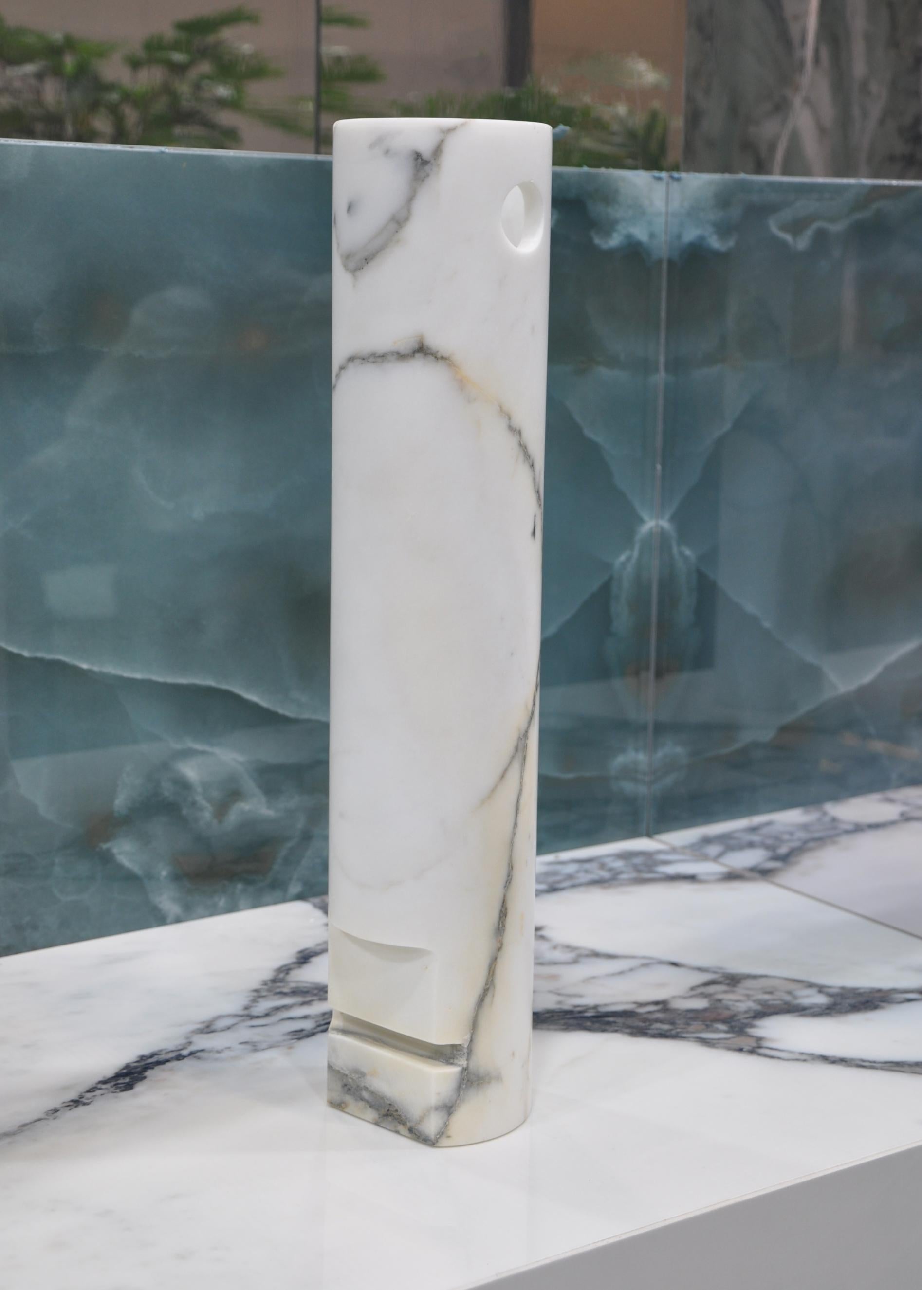 Italian Handmade High Cylindrical Face Vase in Paonazzo Marble For Sale