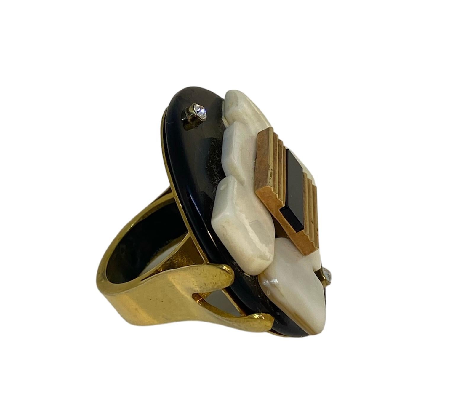 One Off Ring. High Upcycling. Quartz, Gold Plated Bronze & Vintage Elements. For Sale 7