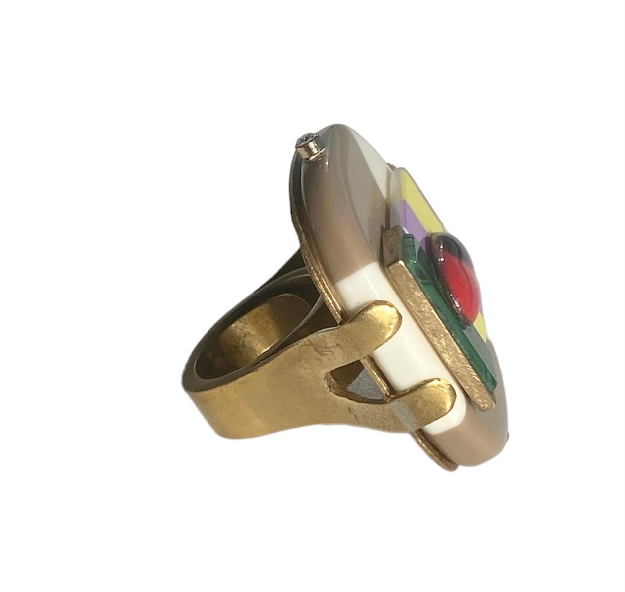 Artisan One Off Ring. High Upcycling. Resin, Gold Plated Bronze & Vintage Elements. For Sale
