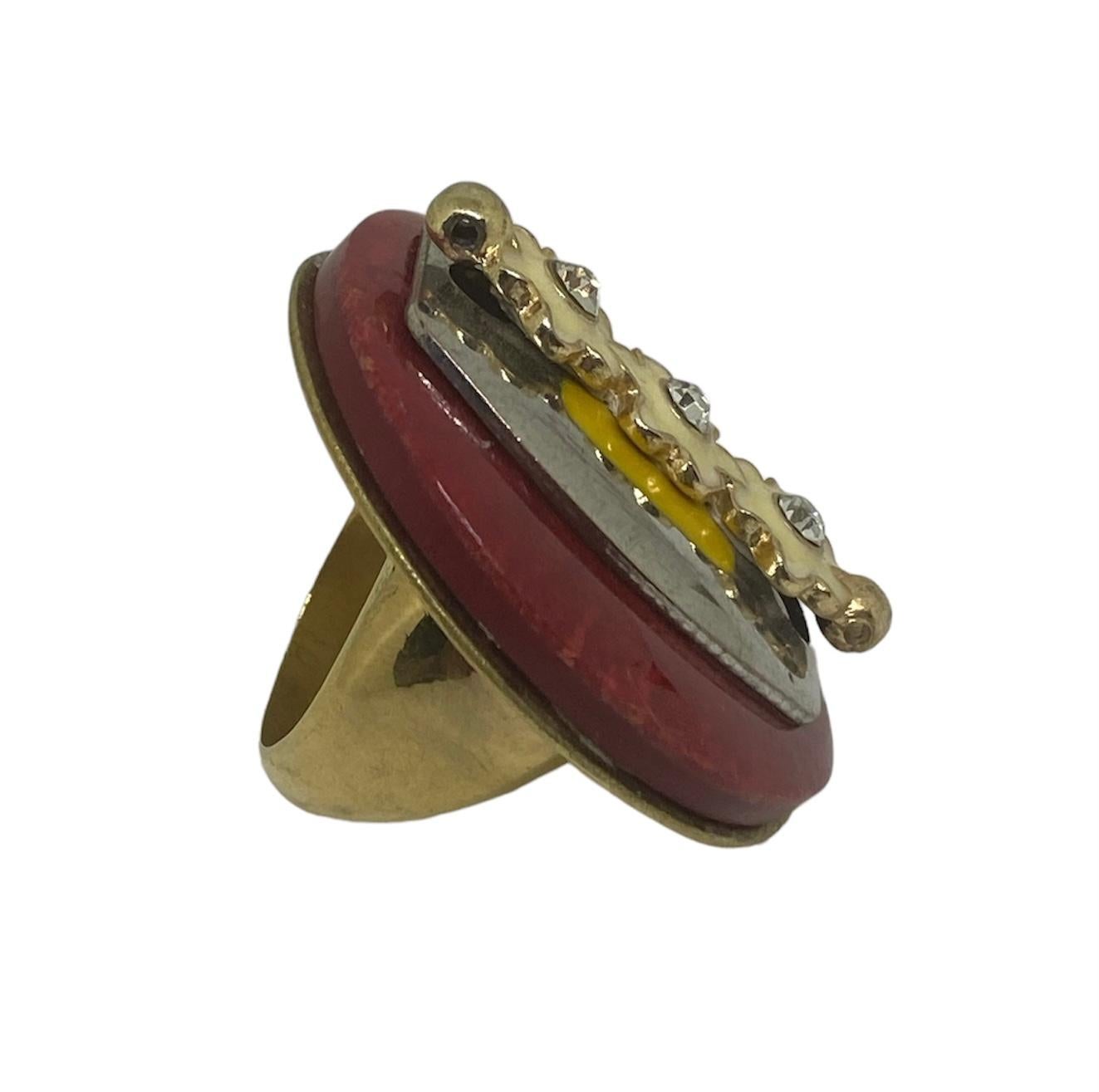 Artisan One Off Ring. High Upcycling. Quartz, Gold Plated Bronze & Vintage Elements. For Sale