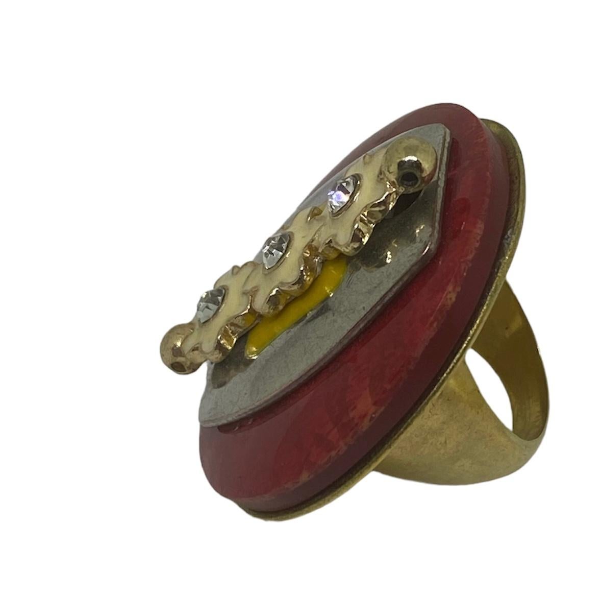 Baguette Cut One Off Ring. High Upcycling. Quartz, Gold Plated Bronze & Vintage Elements. For Sale