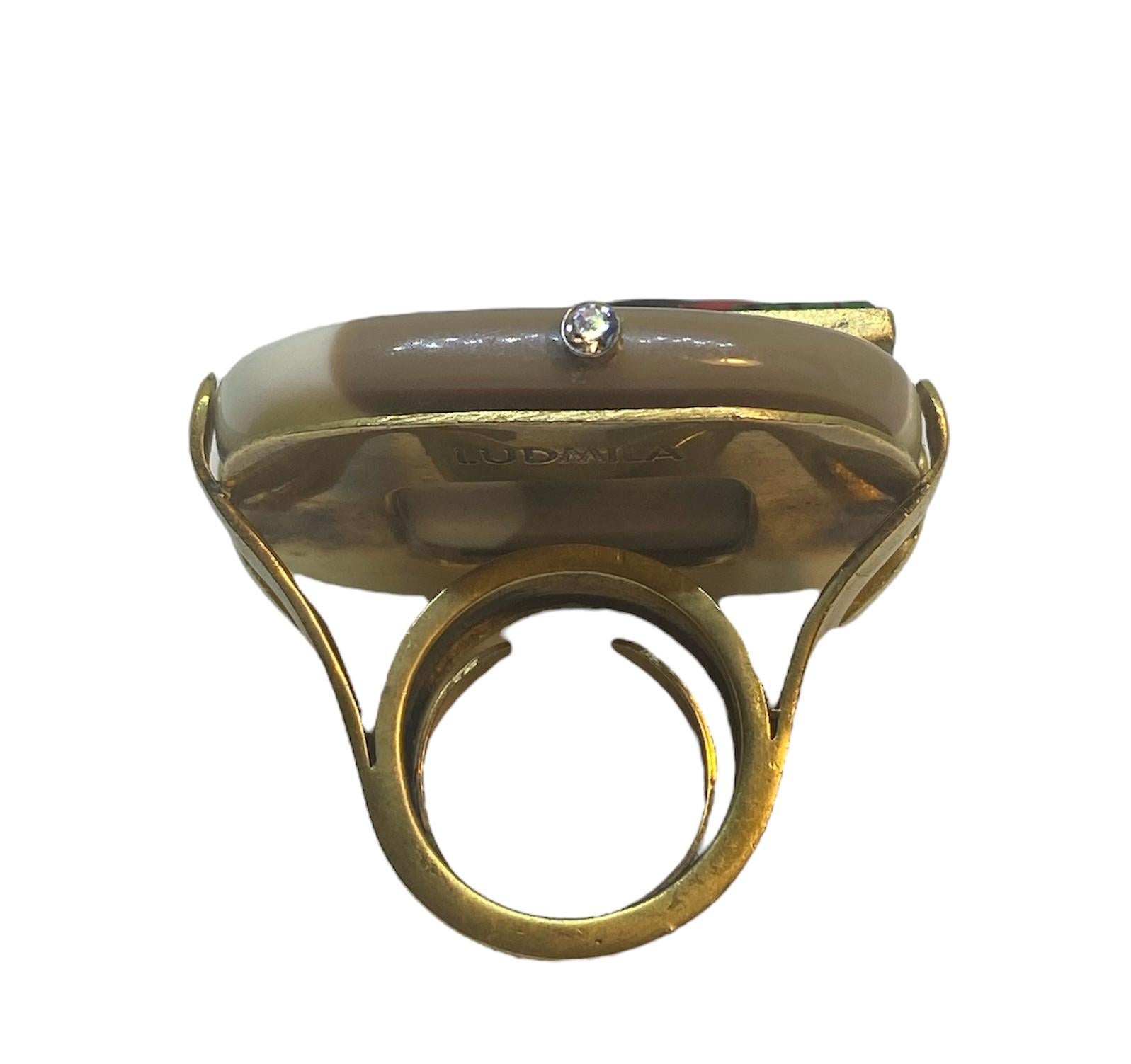 One Off Ring. High Upcycling. Resin, Gold Plated Bronze & Vintage Elements. In New Condition For Sale In ZARAGOZA, ES