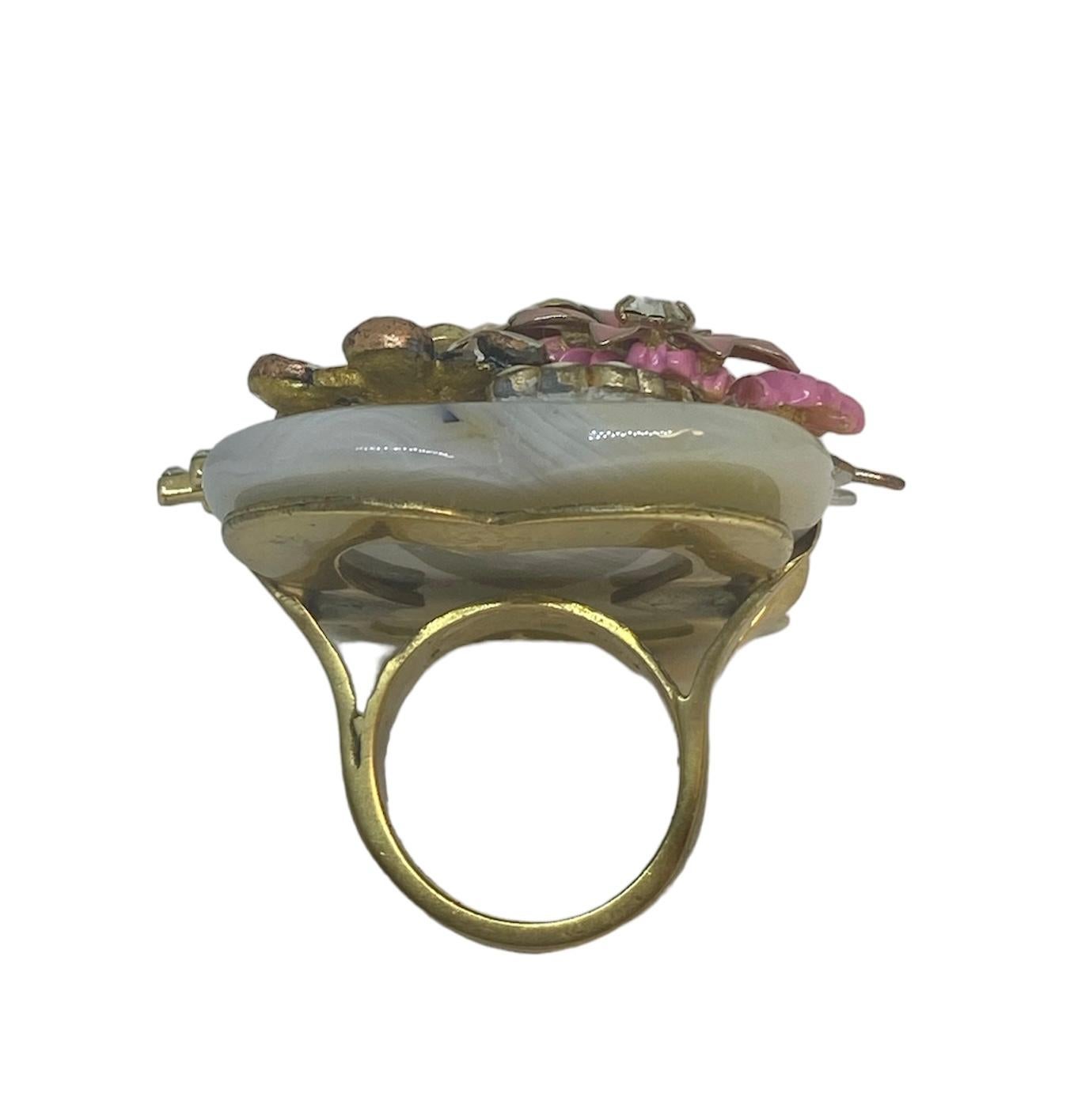 Women's One Off Ring. High Upcycling. Quartz, Gold Plated Bronze & Vintage Elements.  For Sale