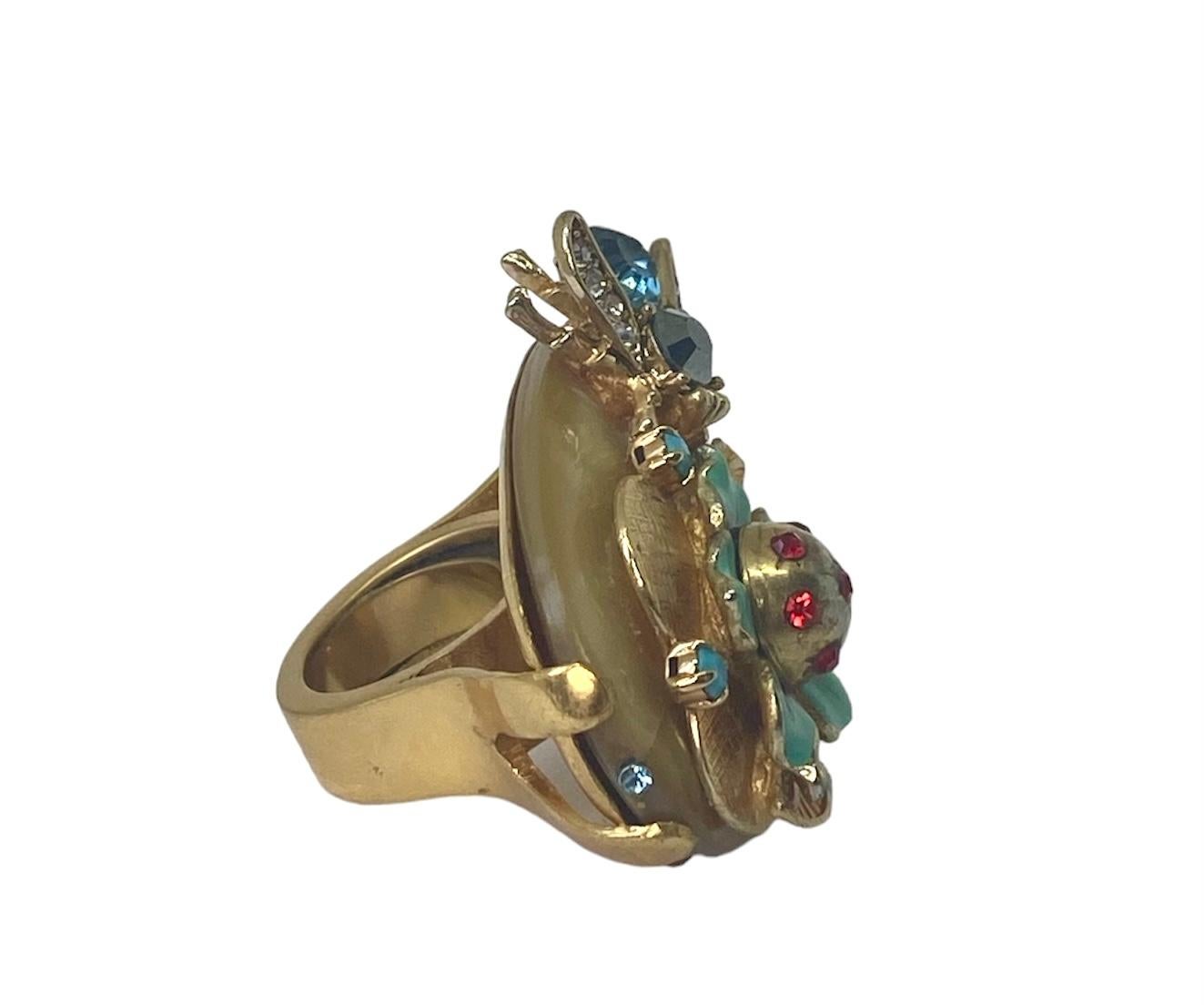 Women's One Off Ring. High Upcycling. Quartz, Gold Plated Bronze & Vintage Elements.  For Sale