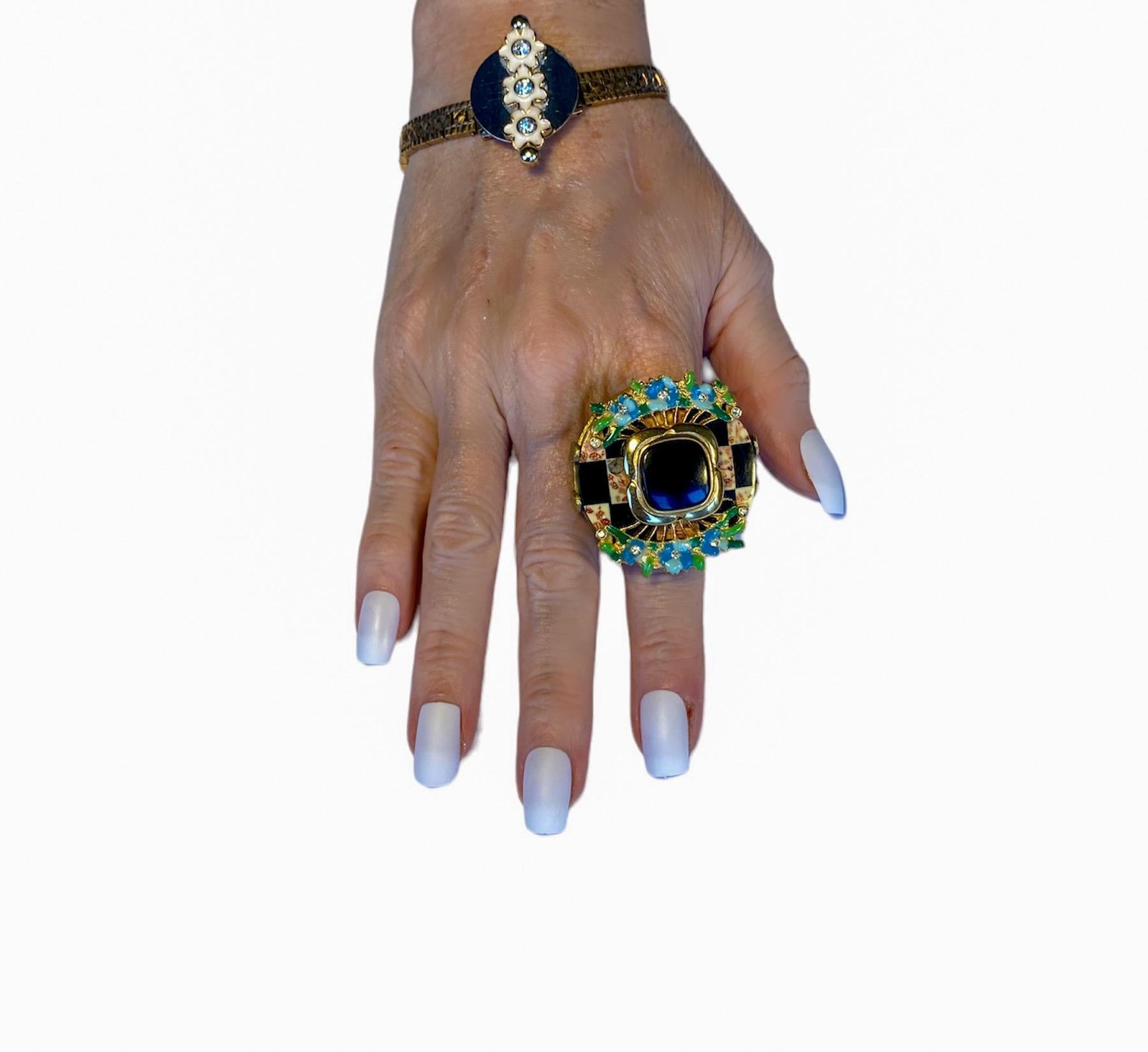 Women's One Off Ring. High Upcycling. Quartz, Gold Plated Bronze & Vintage Elements. For Sale