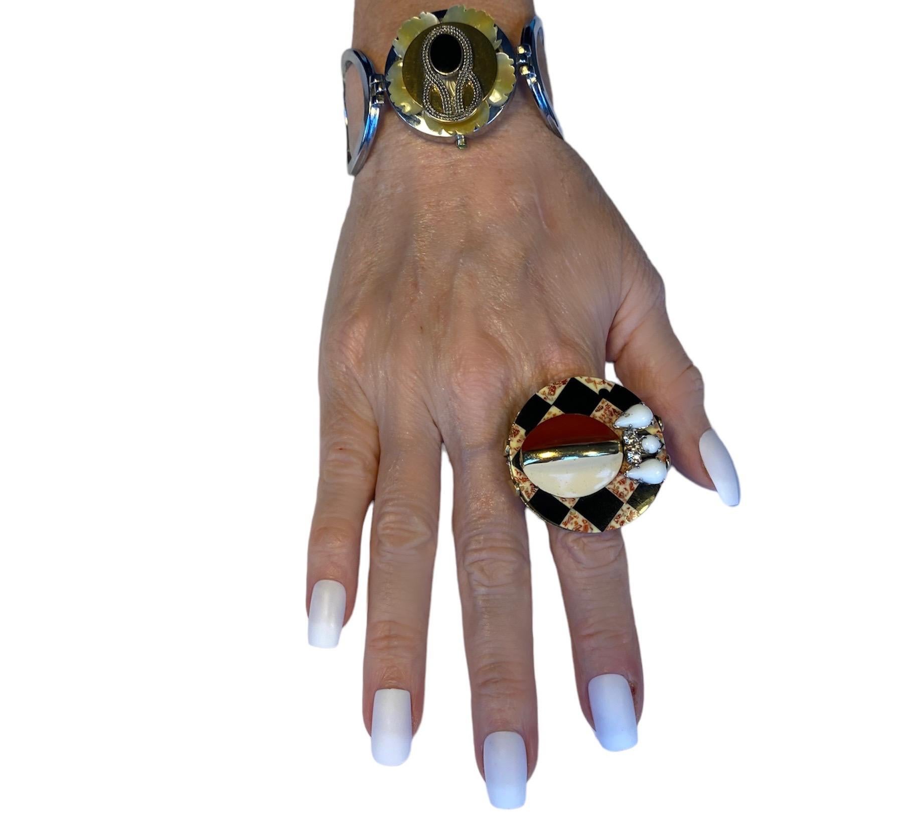 One Off Ring. High Upcycling. Quartz, Gold Plated Bronze & Vintage Elements. For Sale 1