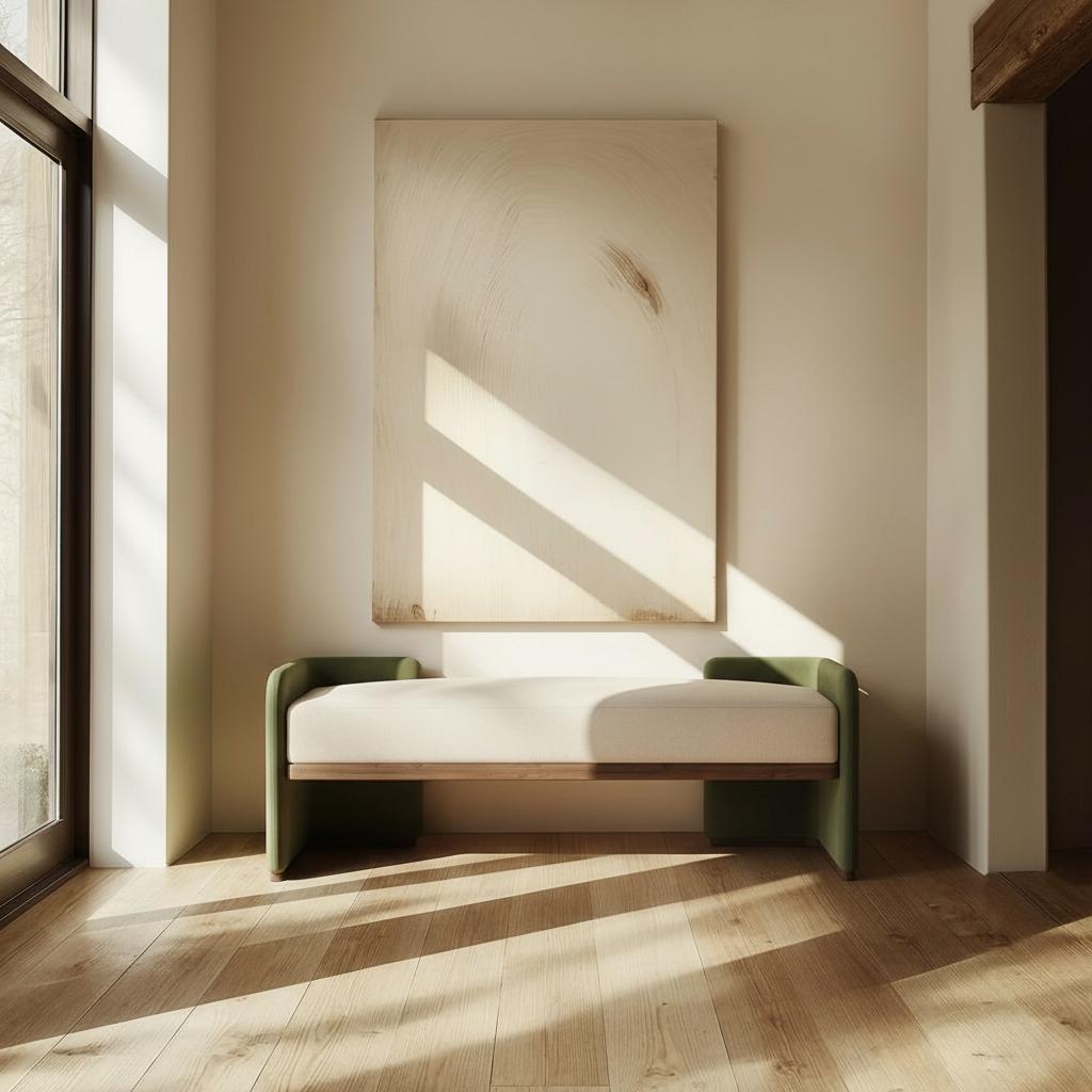 Panchina Hinga fatta a mano con estremità con accenti verdi e base in noce di Nolita Harbour in vendita 2