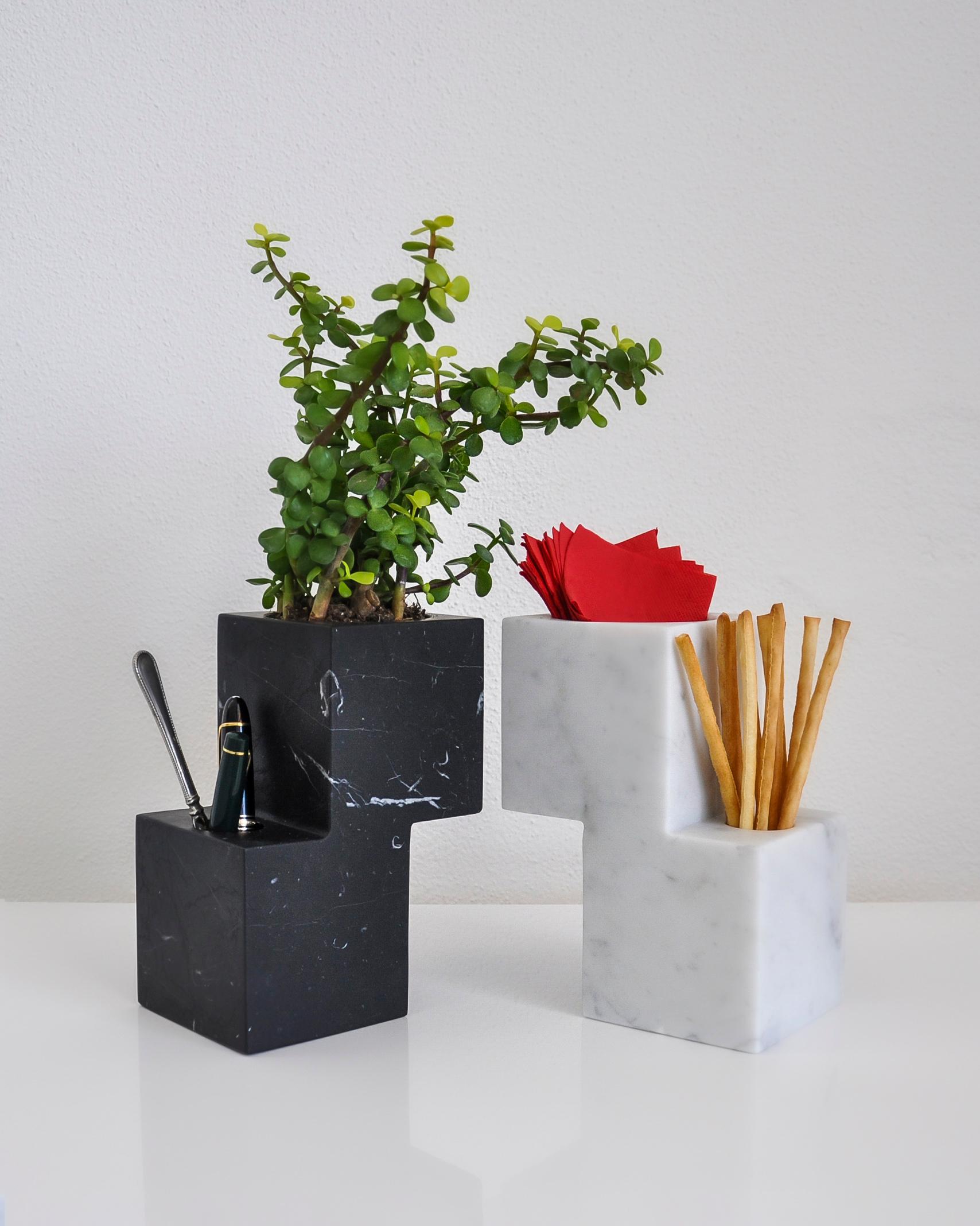 Handmade Hybrid Multifunction Vase in Black Marquina Marble In New Condition For Sale In Carrara, IT