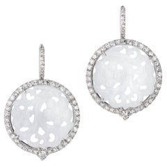 Handmade Icy Jadeite and Diamond White Gold Drop Earrings