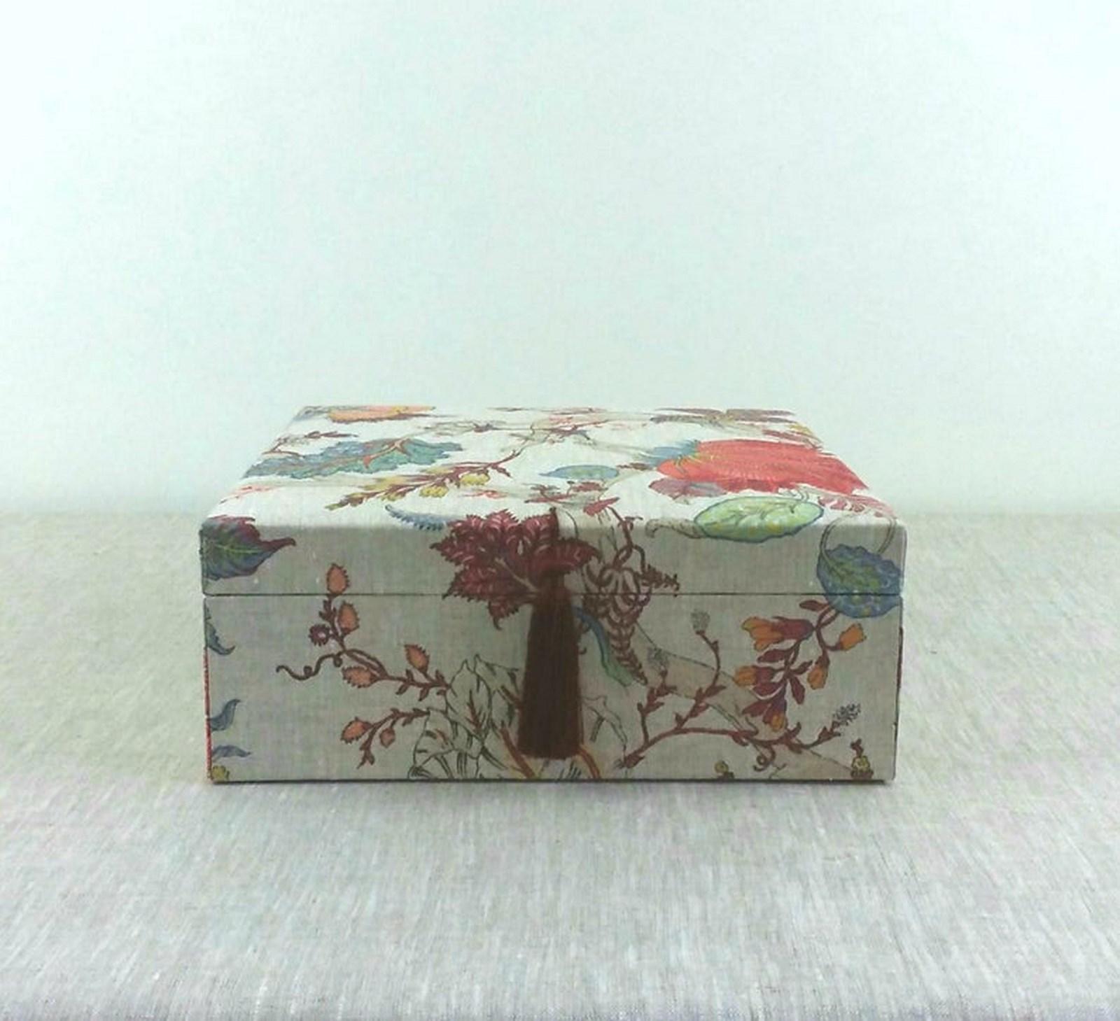 Handmade In France Floral Print Linen Decorative Storage Box For