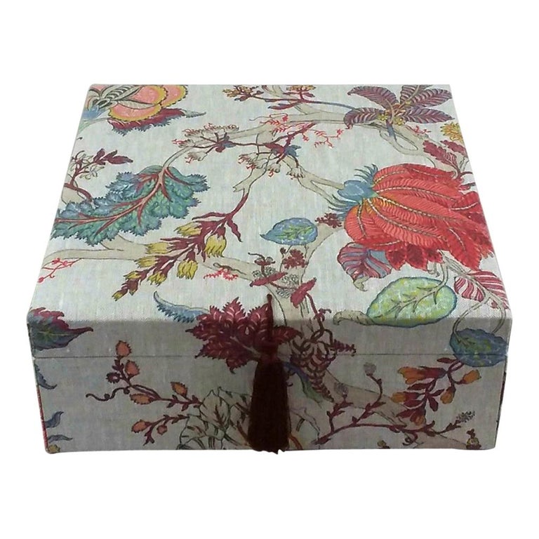 Handmade In France Floral Print Linen Decorative Storage Box For