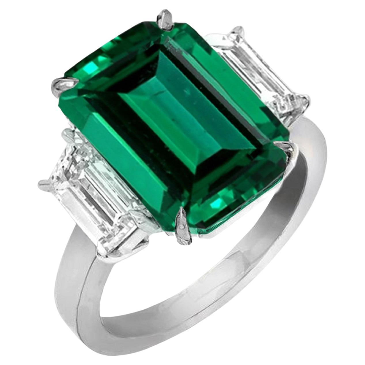 Handmade in Italy GIA Certified 4 Carat Green Emerald Diamond Platinum Ring For Sale