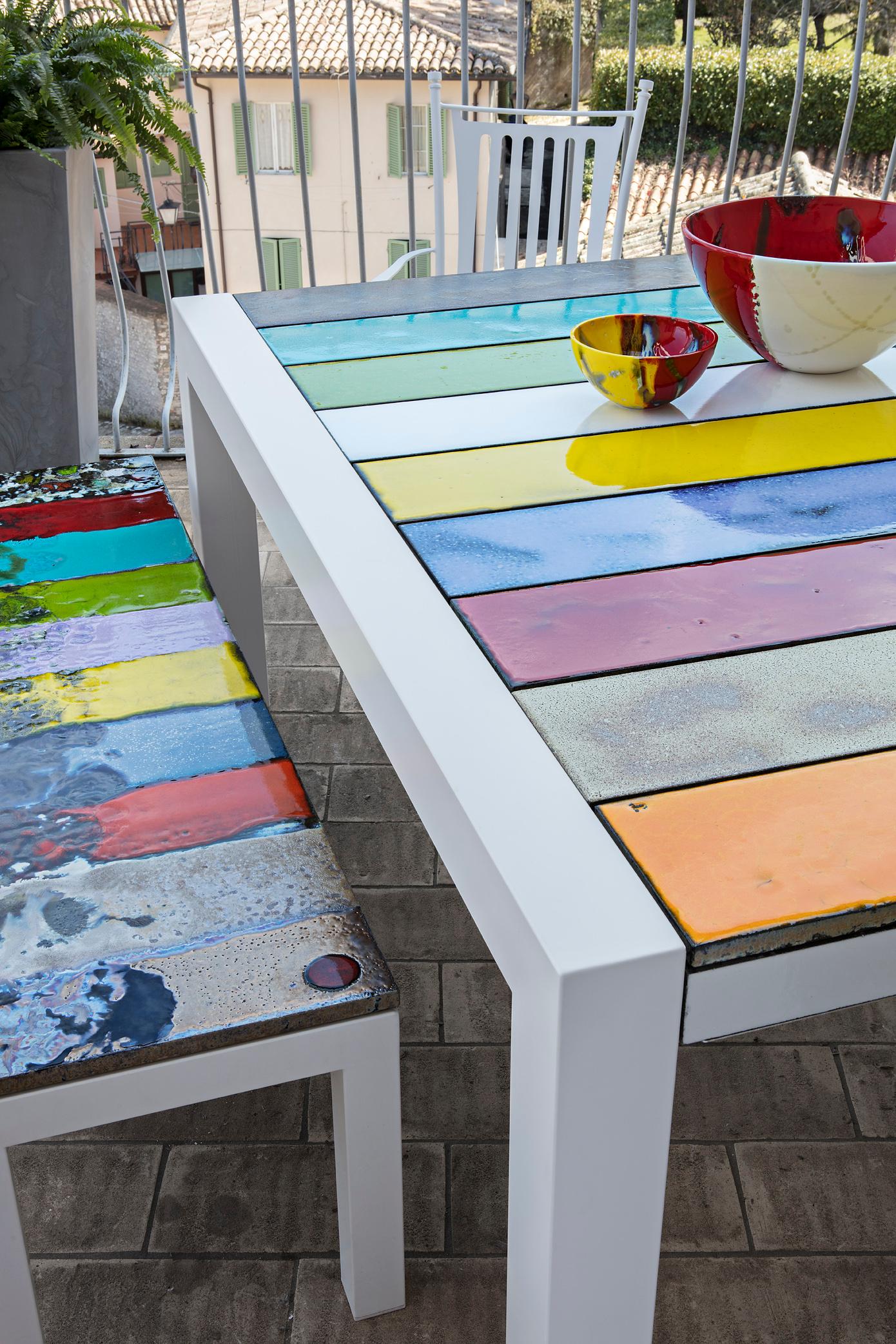 Handmade in Italy Glazed Lava Stone Table inox base. Customizable. Code BRA2023 In New Condition For Sale In San Miniato PI, IT