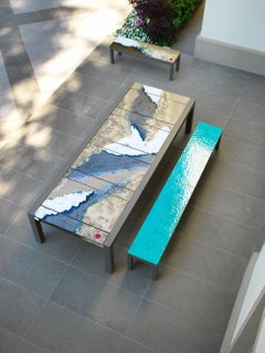 Handmade in Italy Glazed Lava Stone Table Steel base. Customizable. CodeBR220110