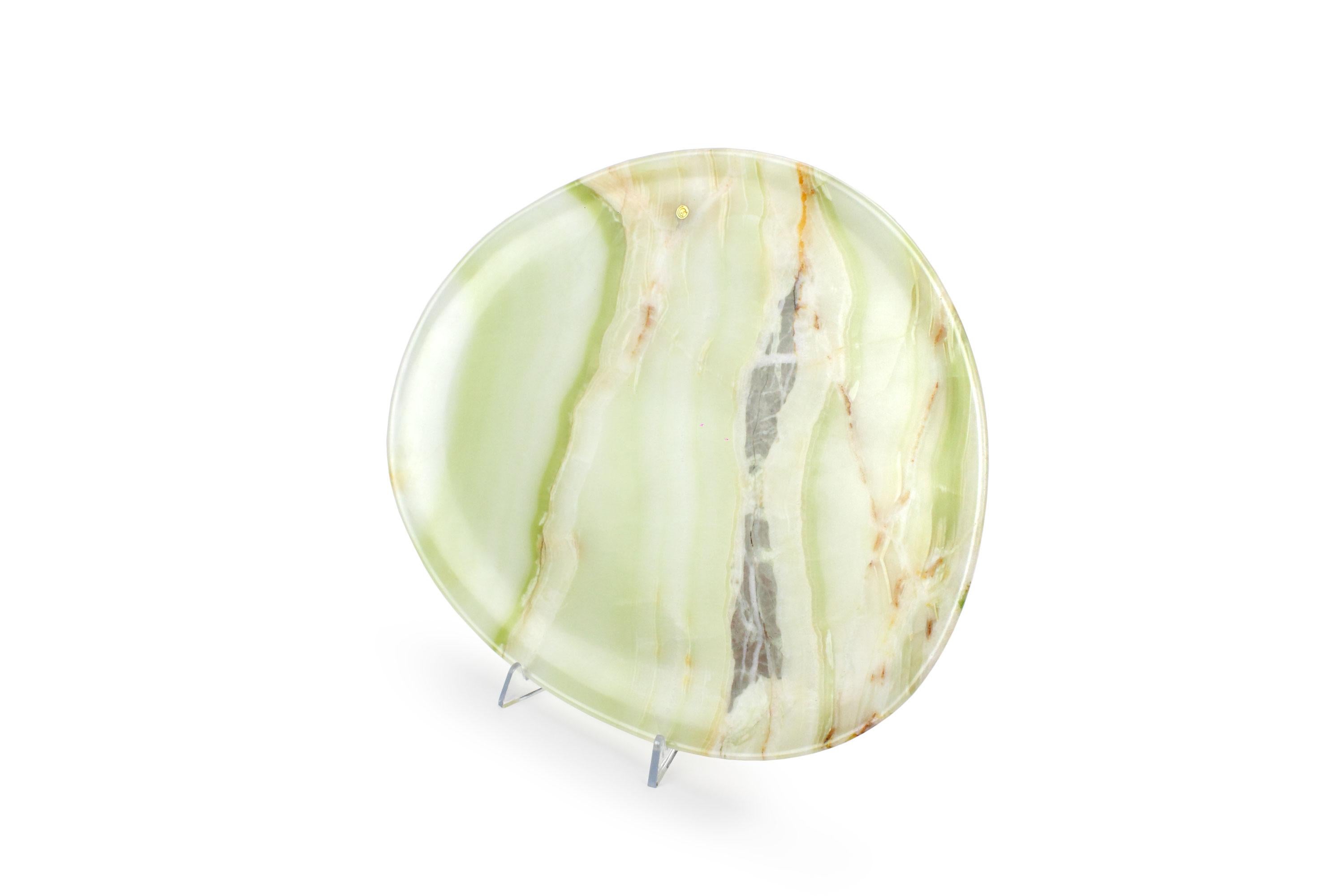 Modern Plate Platter Serveware Solid Green Onyx Marble Hand-carved Collectible Italy For Sale