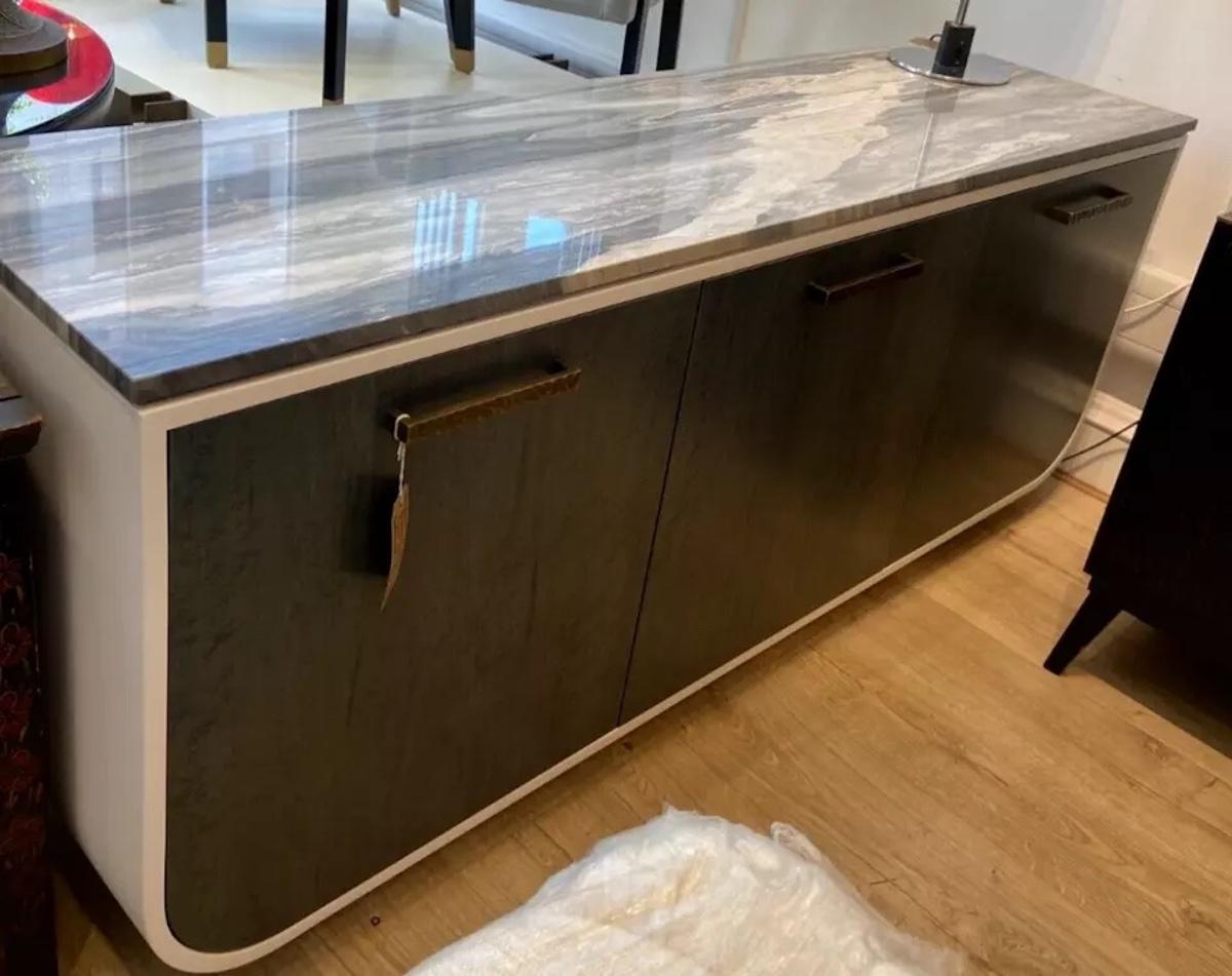 Handmade In The UK Bespoke Designed Green Marble Topped Sideboard In Good Condition In London, GB