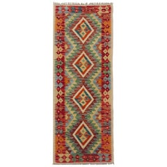 Vintage Handmade in Wool Afghan Kilim Runner Orange and Natural Colors, circa 1980