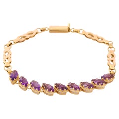 Handmade Inclined 5 ct Amethyst Chain Bracelet in 18K Yellow Gold 