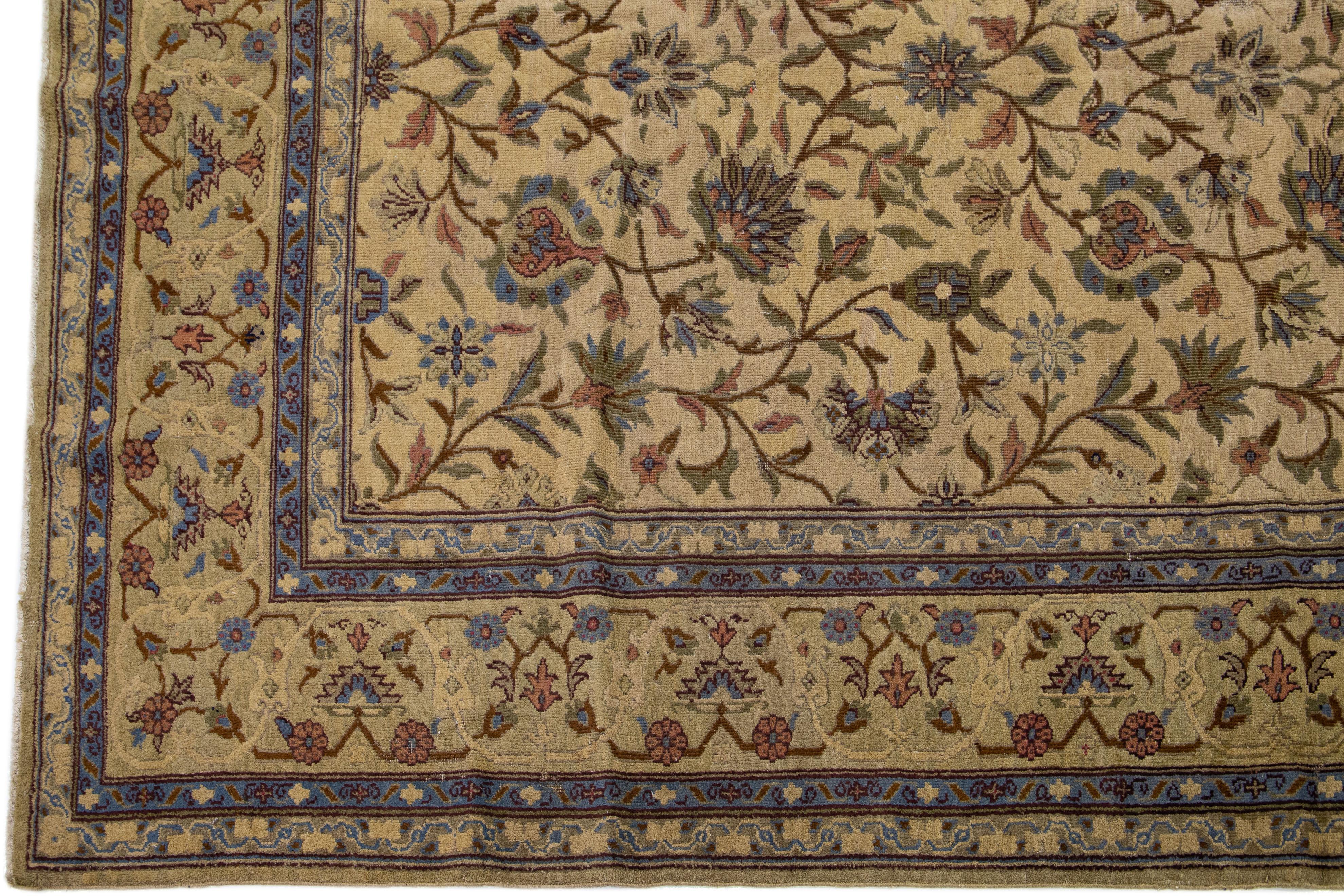 Handmade Vintage Khotan Wool Rug Brown with Allover Floral Design In Excellent Condition For Sale In Norwalk, CT