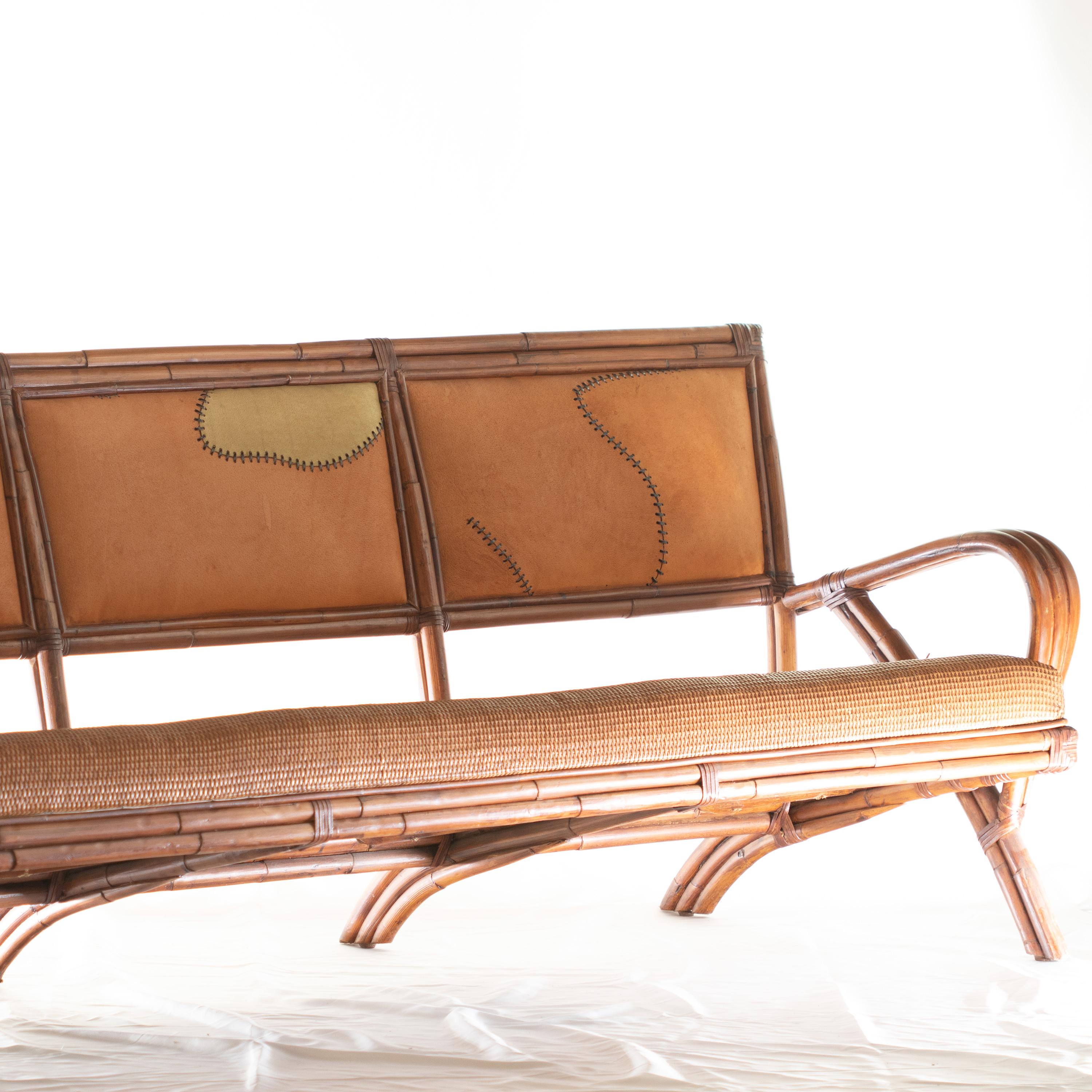 Handmade Indoors Outdoors Big Leather Wood Bamboo Rattan Sofa Kalma Furniture For Sale 1